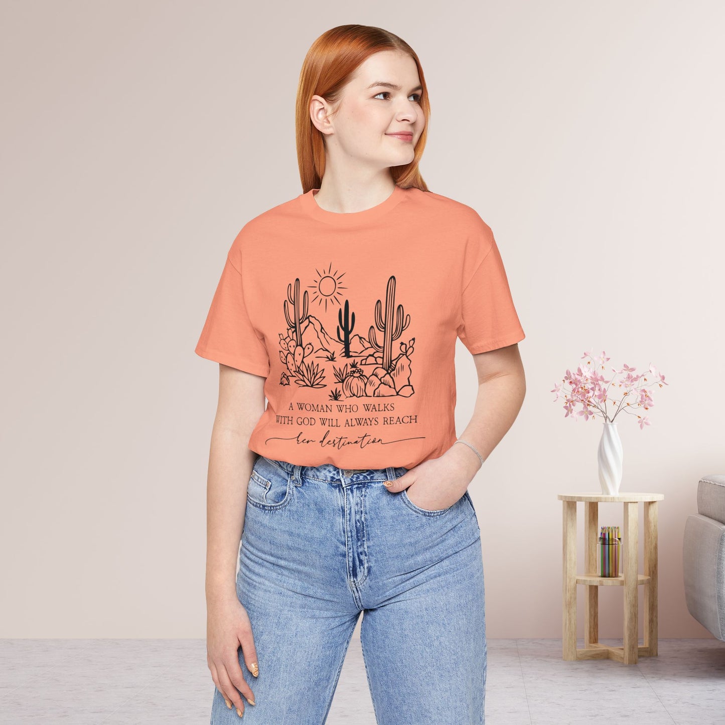 A Woman Who Walks With God Will Always Reach Her Destination Soft Cotton Tee - Christian T-shirt