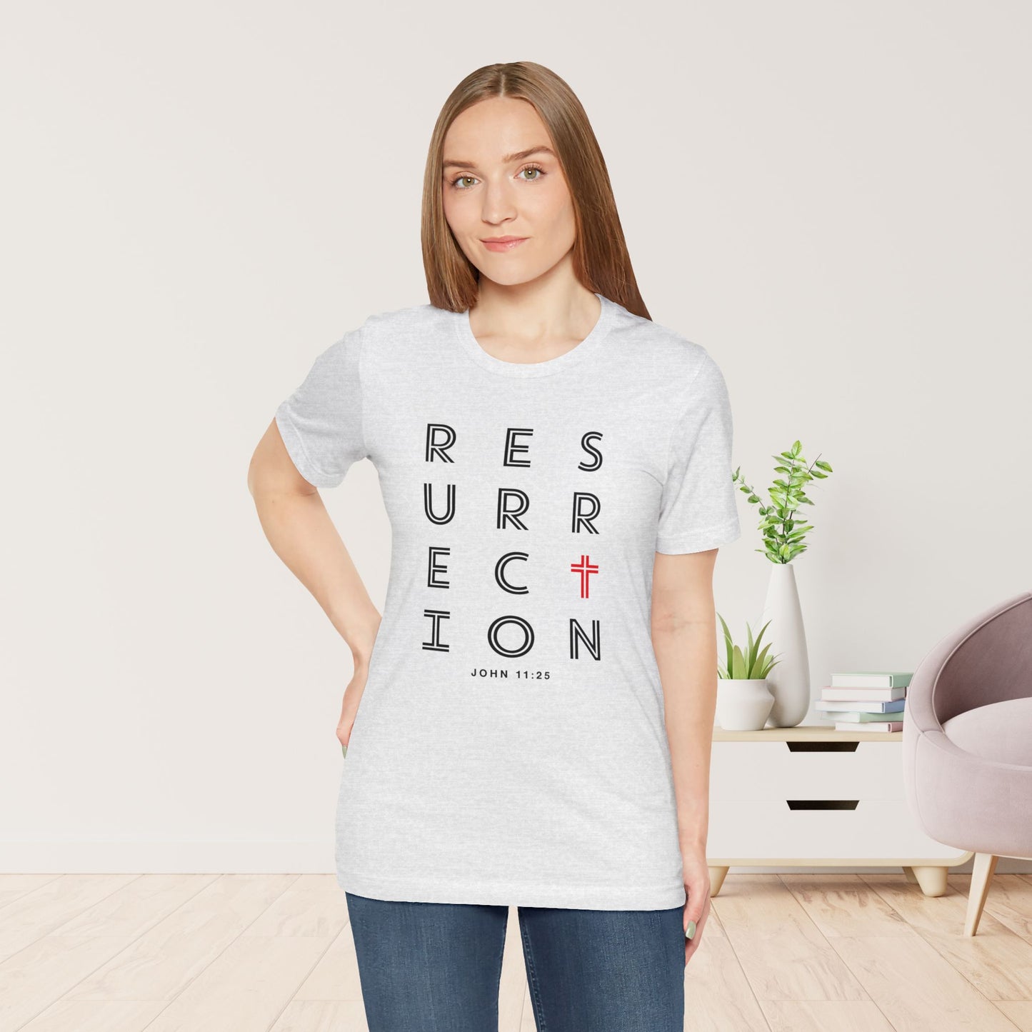 Resurrection Soft Cotton Tee - John 11:25 Bible Verse Christian Tee