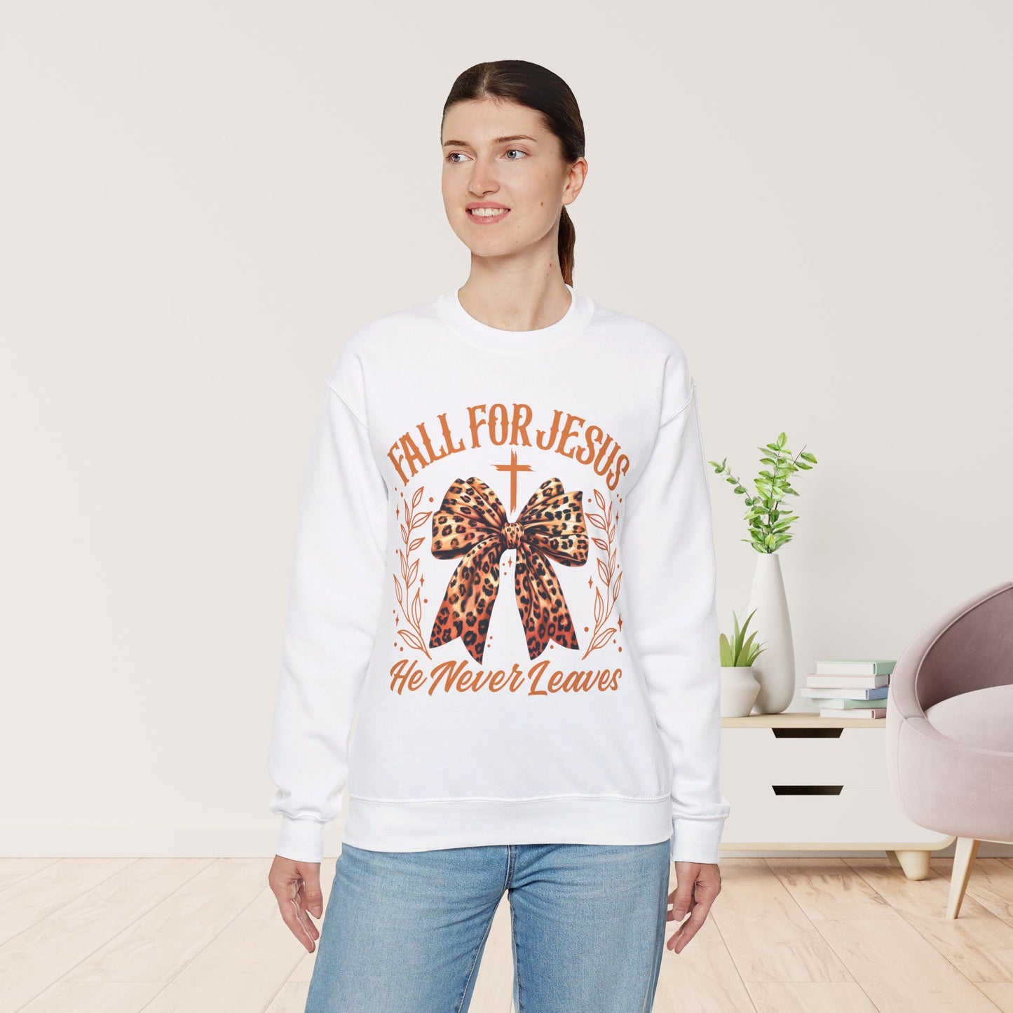 Fall For Jesus He Never Leaves Christian Sweatshirt - Christian Pullover