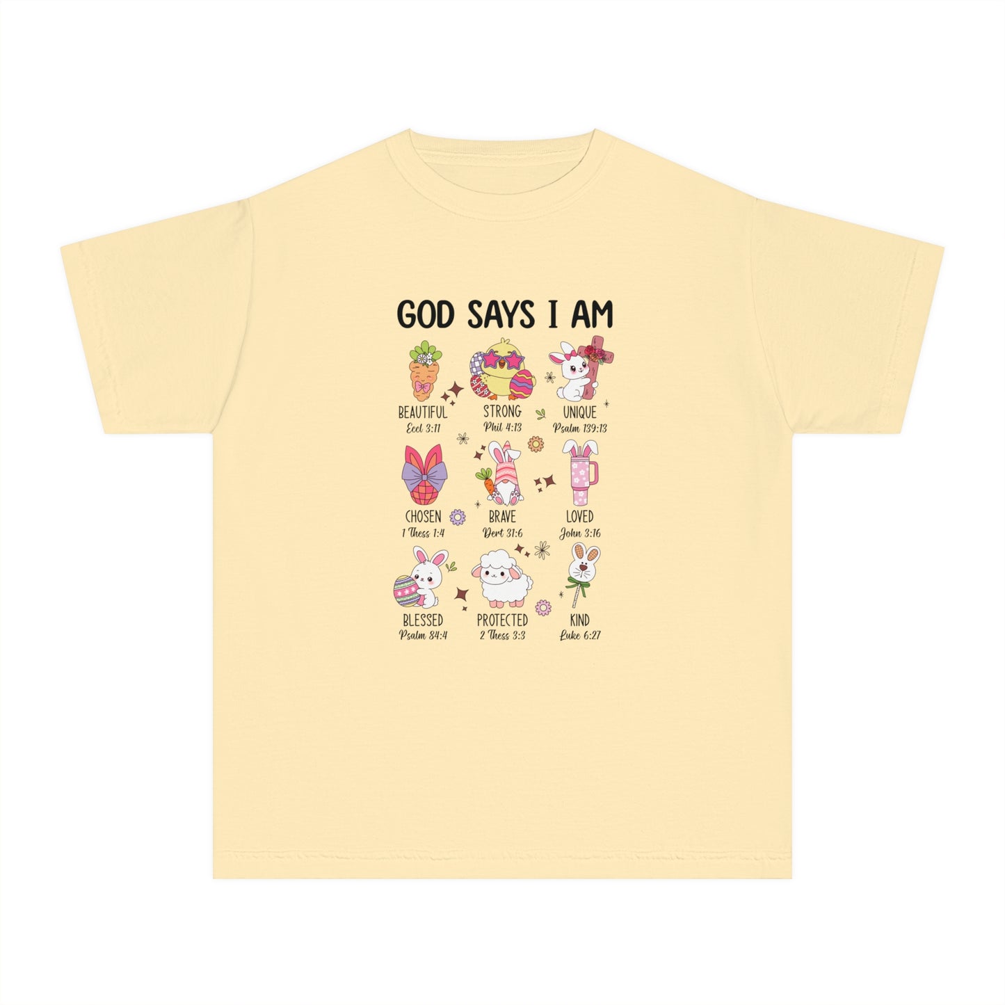 God Says I Am... Comfort Colors Youth Shirt - Christian Easter T-shirt