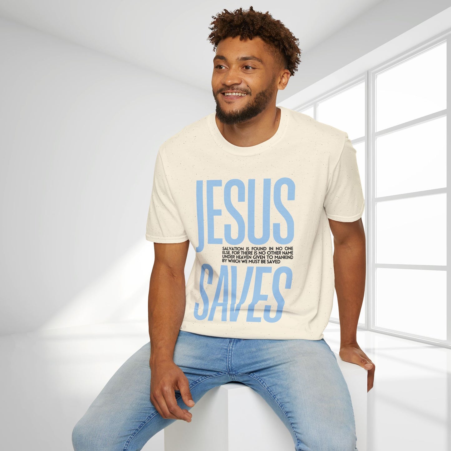 Trendy Jesus Saves Softstyle T-shirt - Acts 4:12 Bible Verse Christian T-shirt