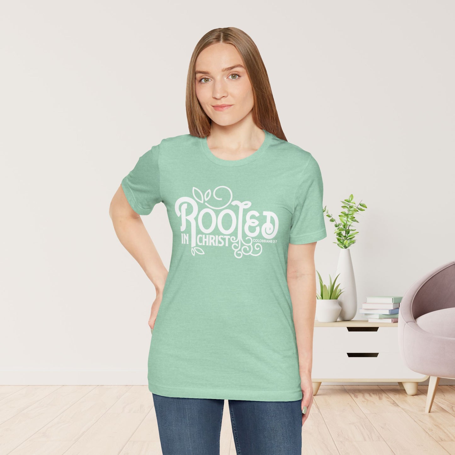 Rooted in Christ Shirt - Bible Verse Christian Soft Cotton Tee