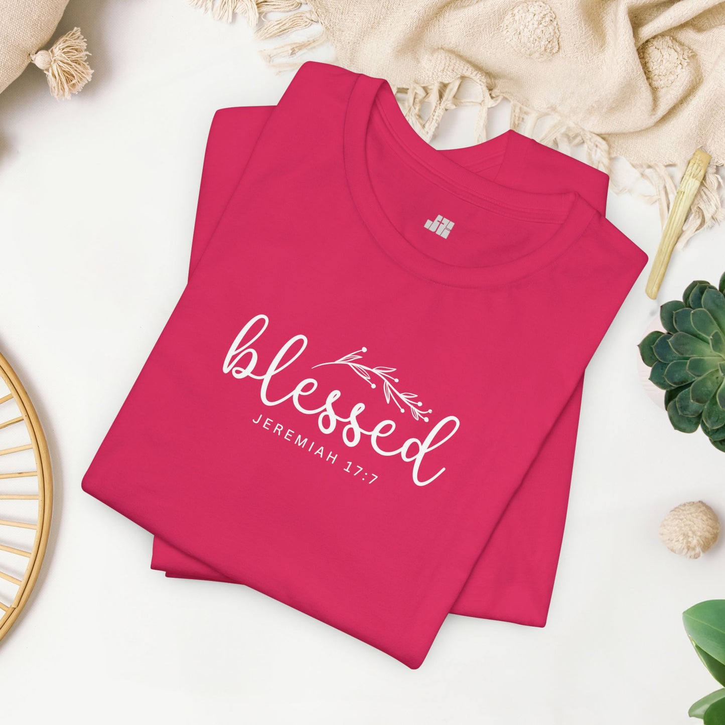 Blessed Soft Cotton Tee - Jeremiah 17:7 Christian Bible Verse Shirt