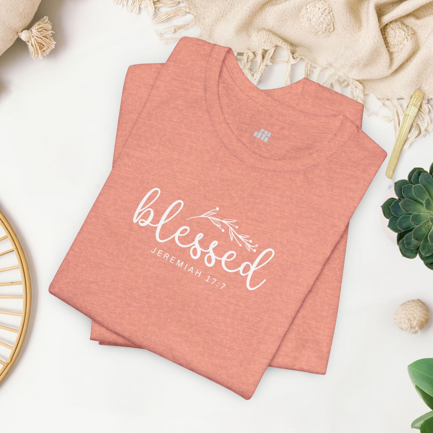 Blessed Soft Cotton Tee - Jeremiah 17:7 Christian Bible Verse Shirt