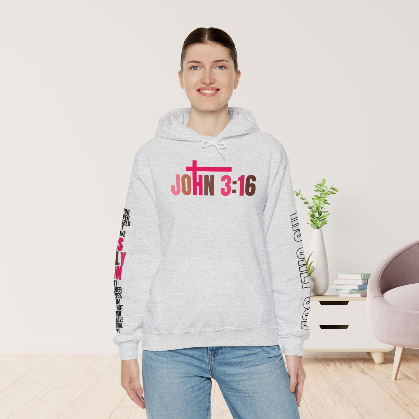 Pink His Only Son John 3:16 Bible Verse Christian Hoodie