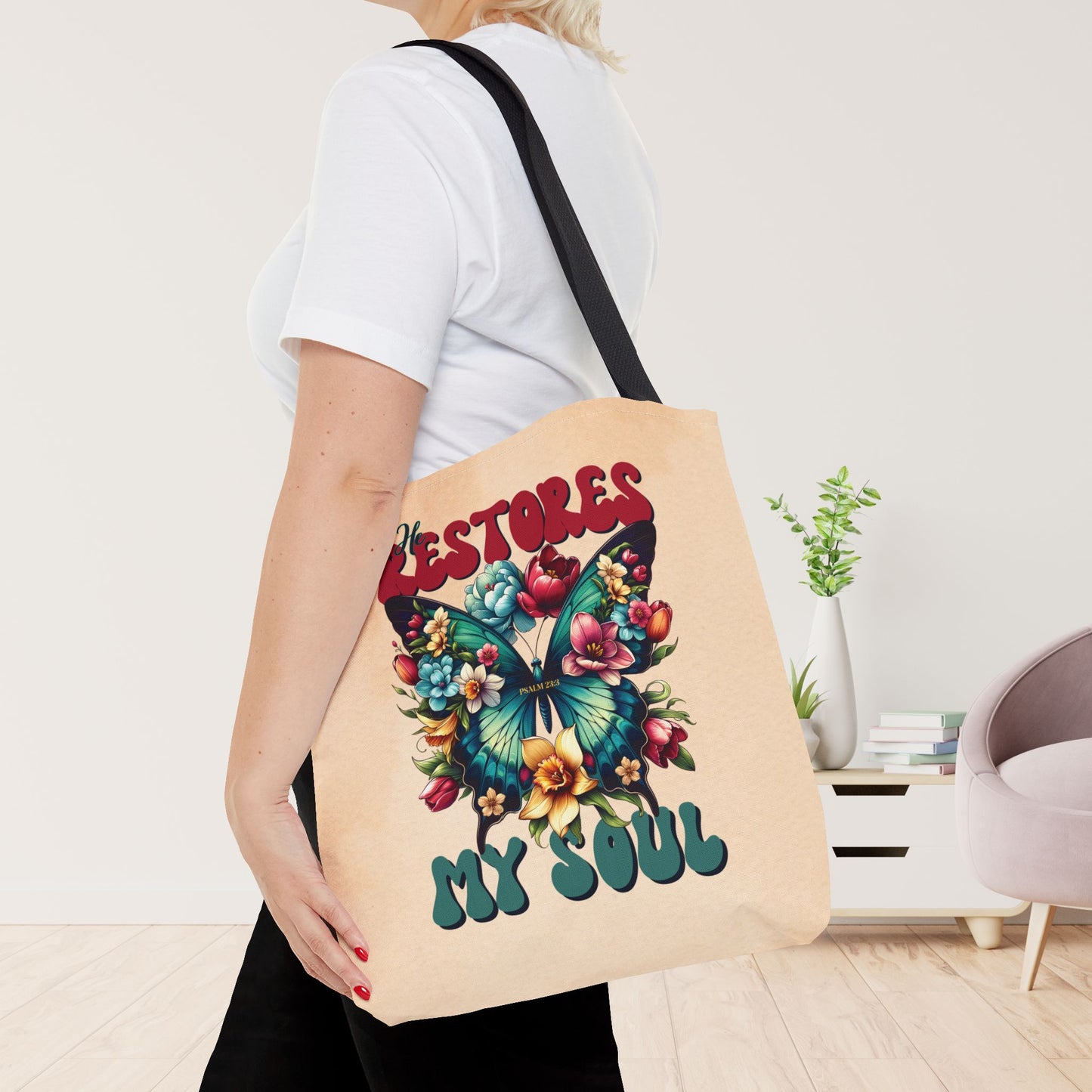 He Restores My Soul Tote Bag - Christian Tote Bag - 16"