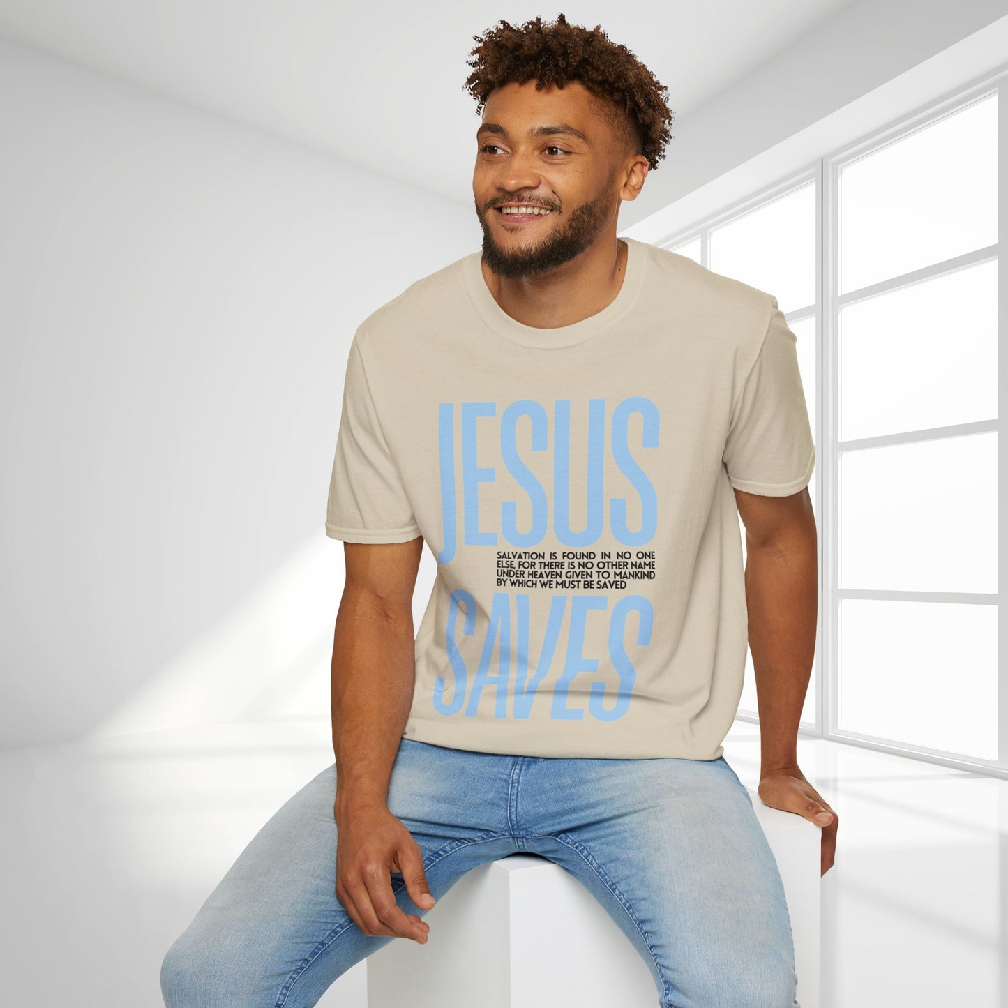 Trendy Jesus Saves Softstyle T-shirt - Acts 4:12 Bible Verse Christian T-shirt