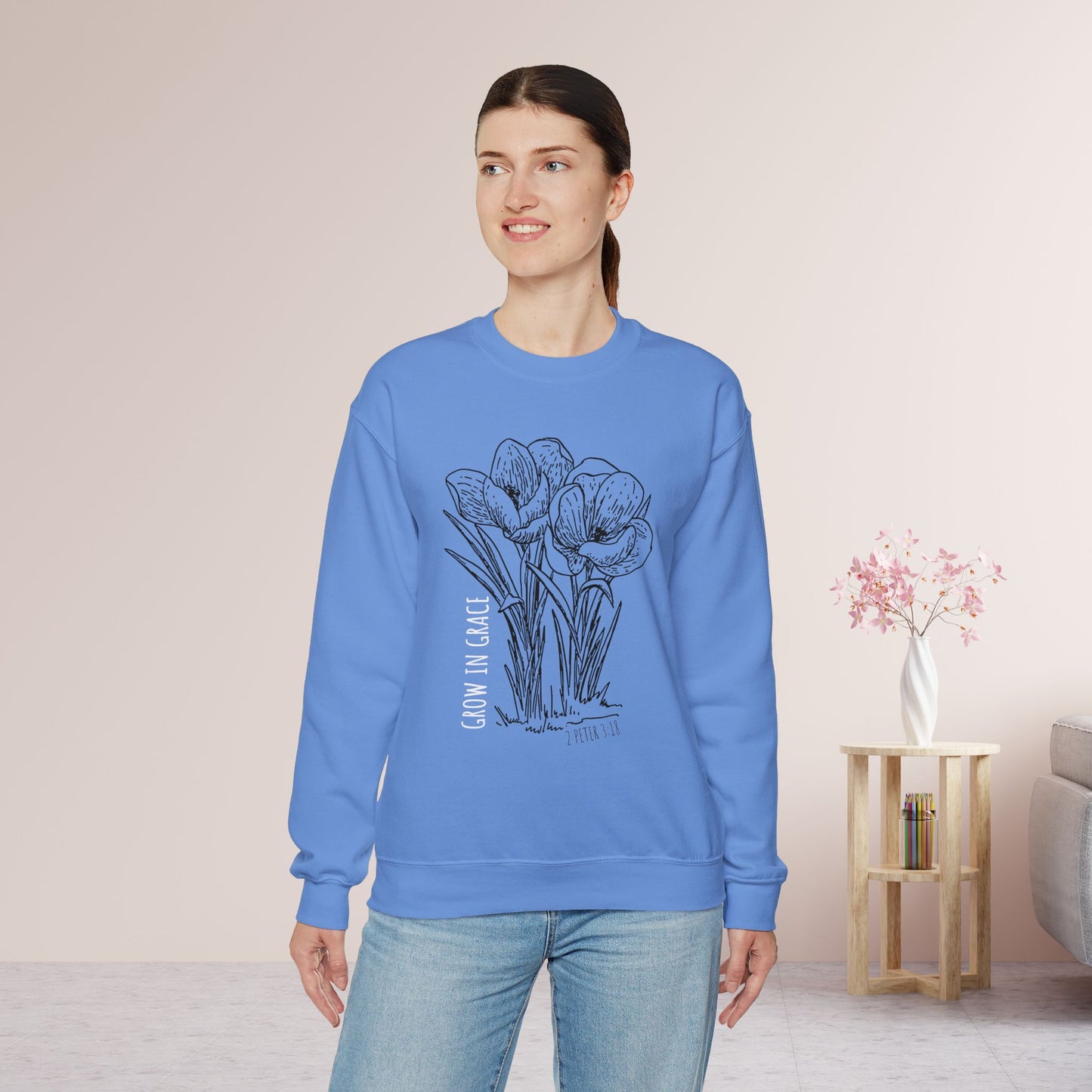 Spring Grow in Grace Sweatshirt - Bible Verse Crewneck Pullover