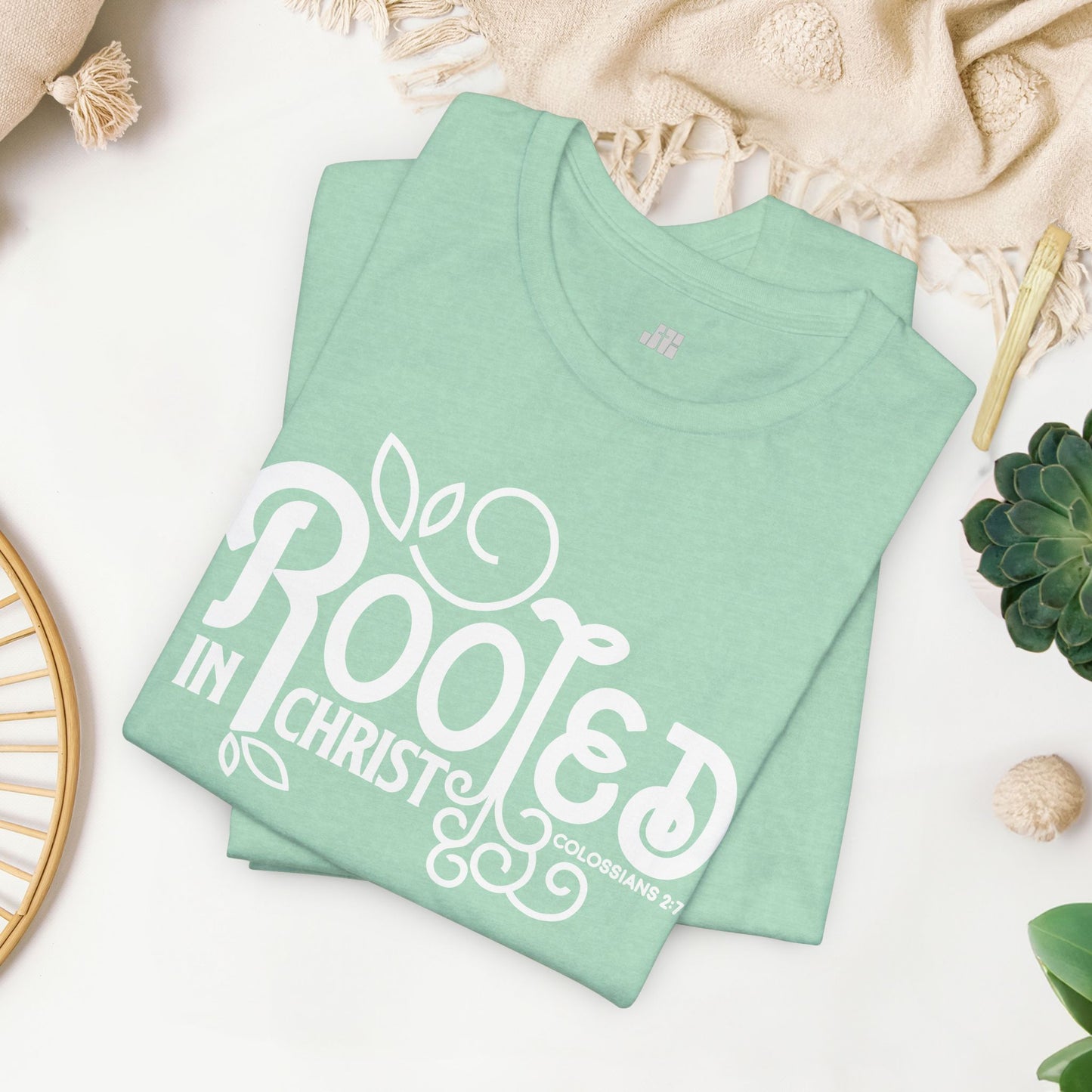 Rooted in Christ Shirt - Bible Verse Christian Soft Cotton Tee