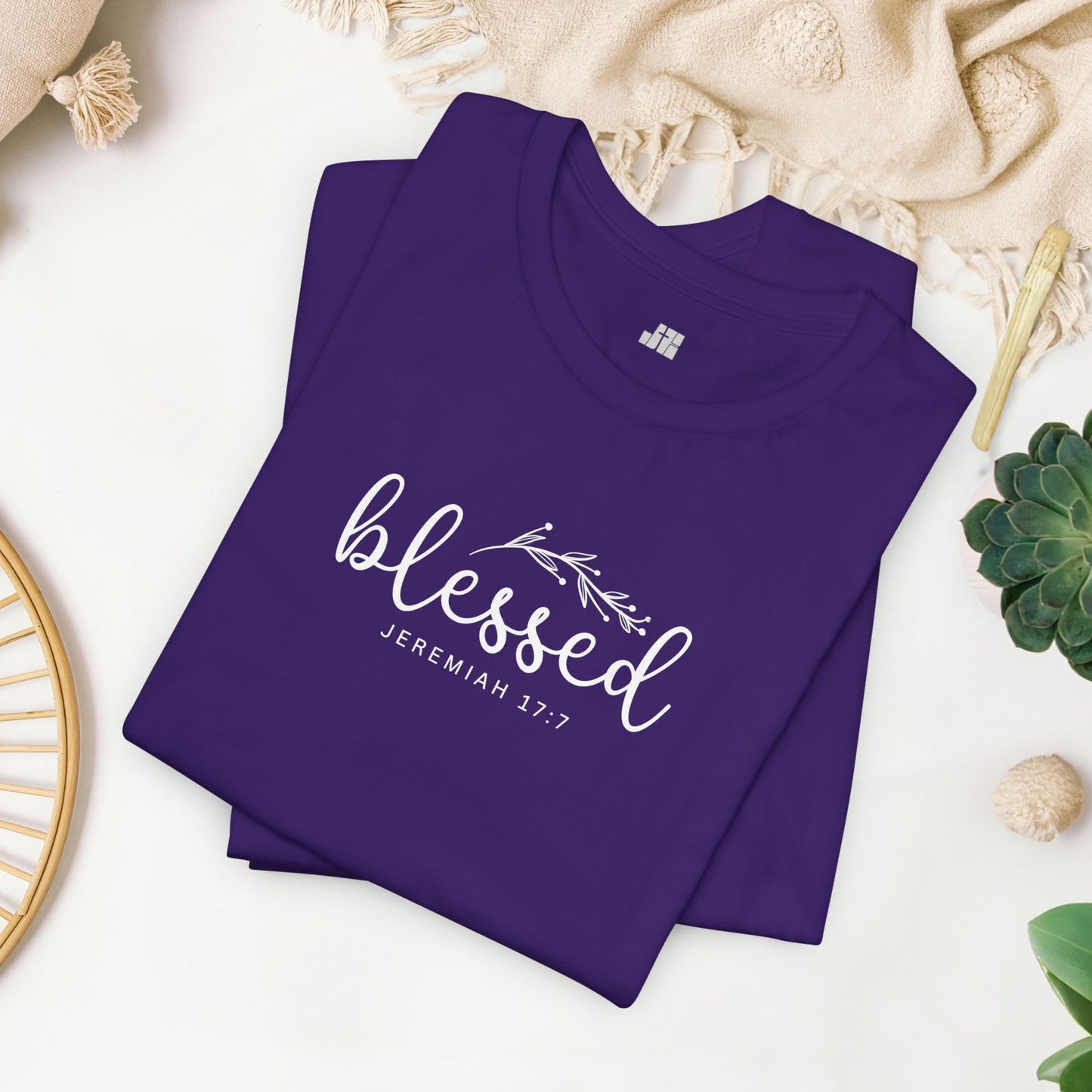 Blessed Soft Cotton Tee - Jeremiah 17:7 Christian Bible Verse Shirt