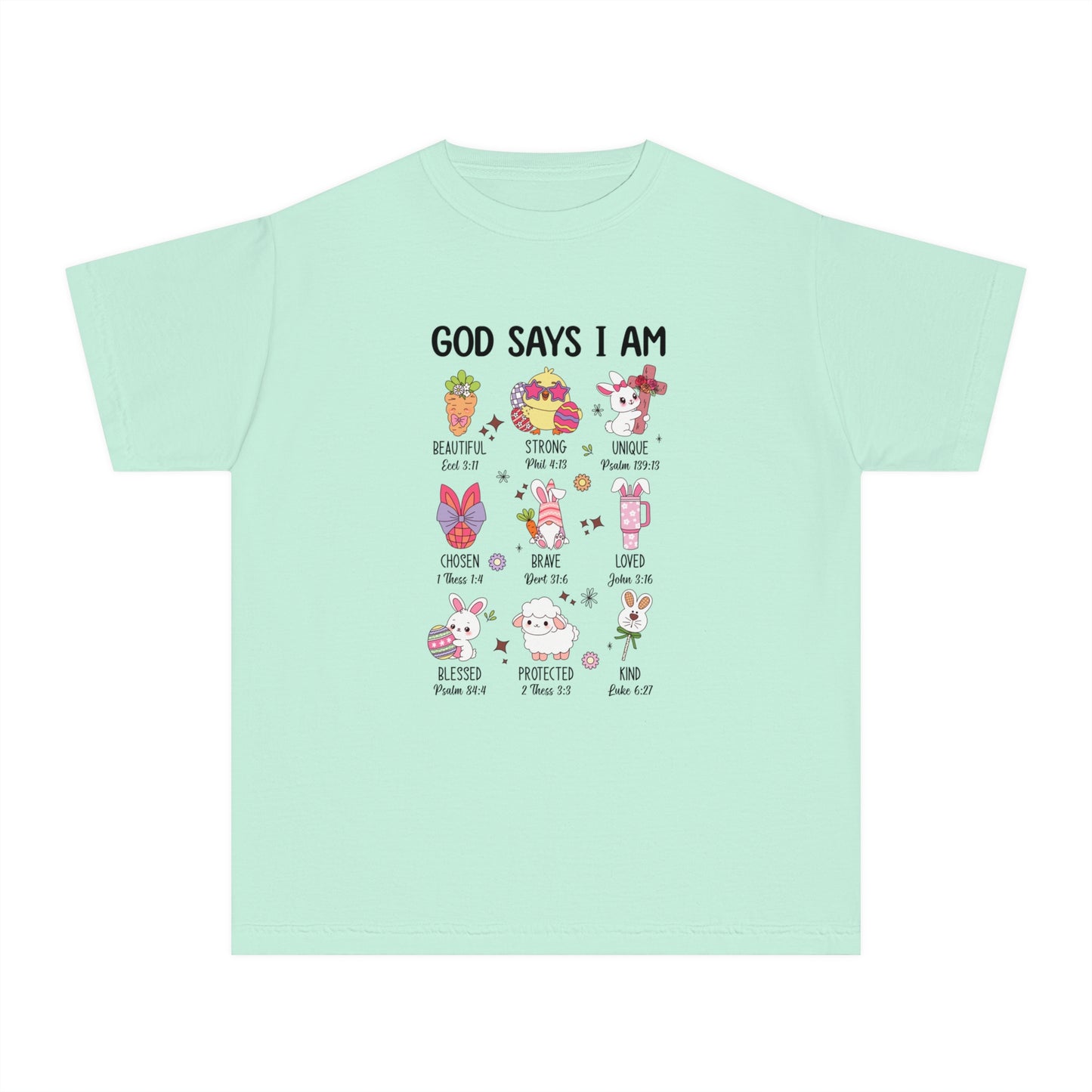 God Says I Am... Comfort Colors Youth Shirt - Christian Easter T-shirt