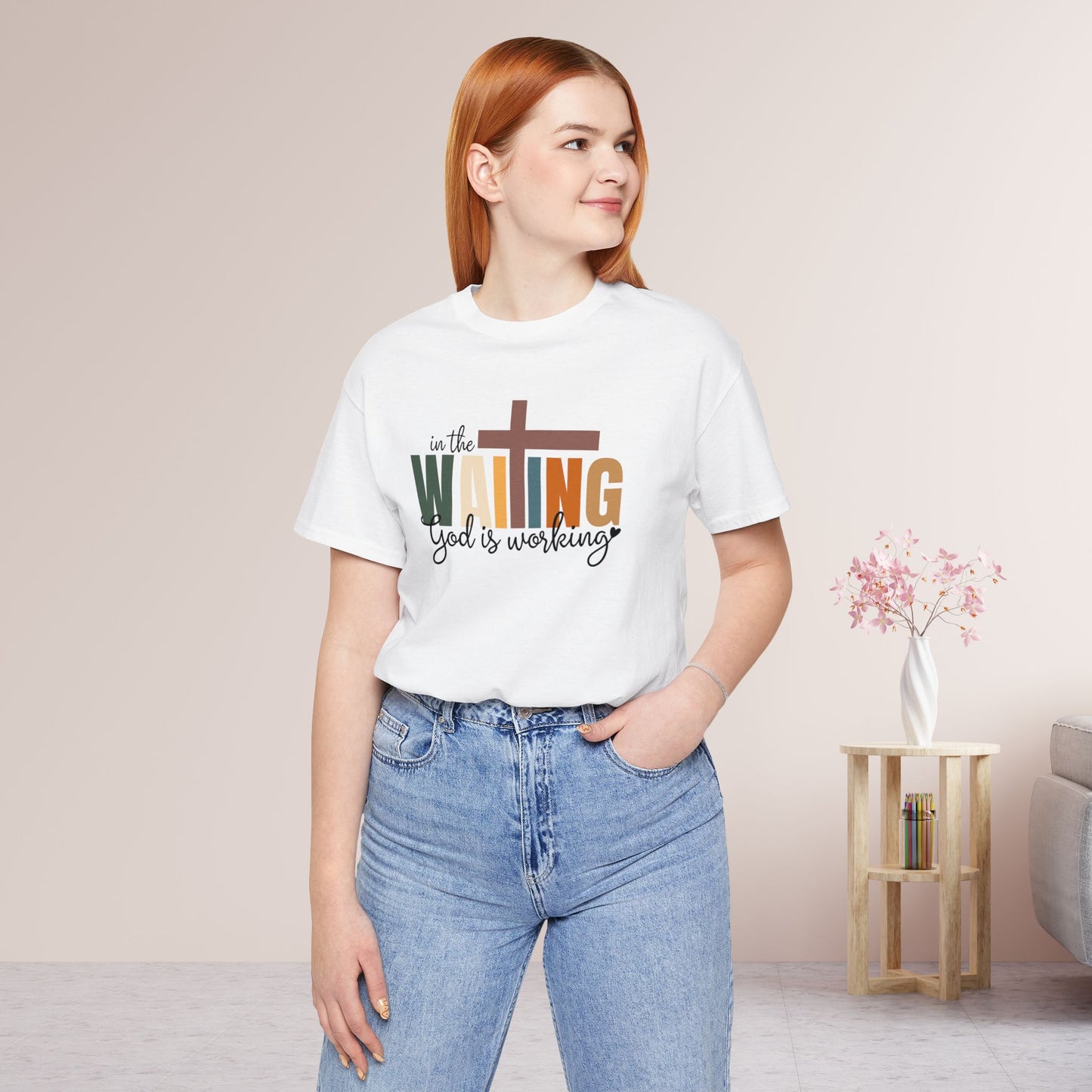 In the Waiting God is Working Christian Soft Cotton Tee