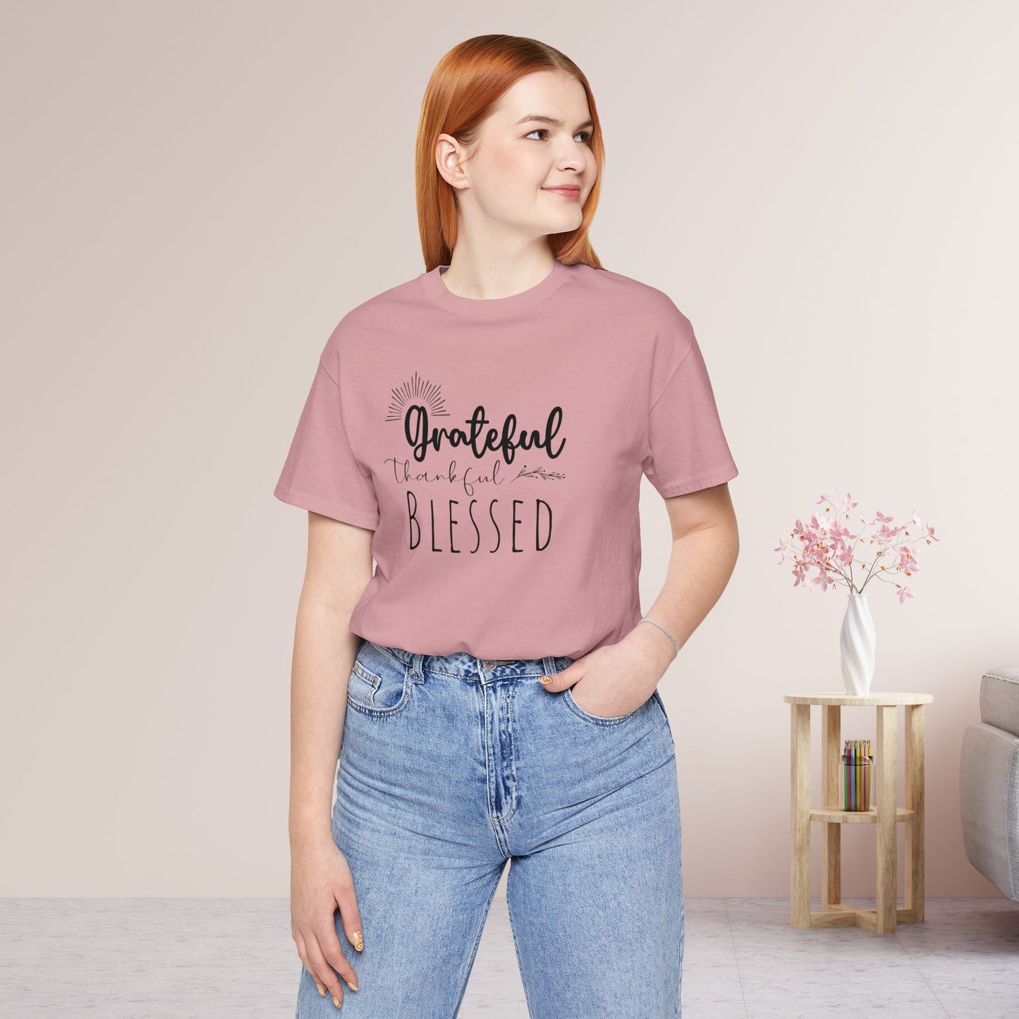 Grateful Thankful Blessed Soft Cotton Tee - Christian T-shirt