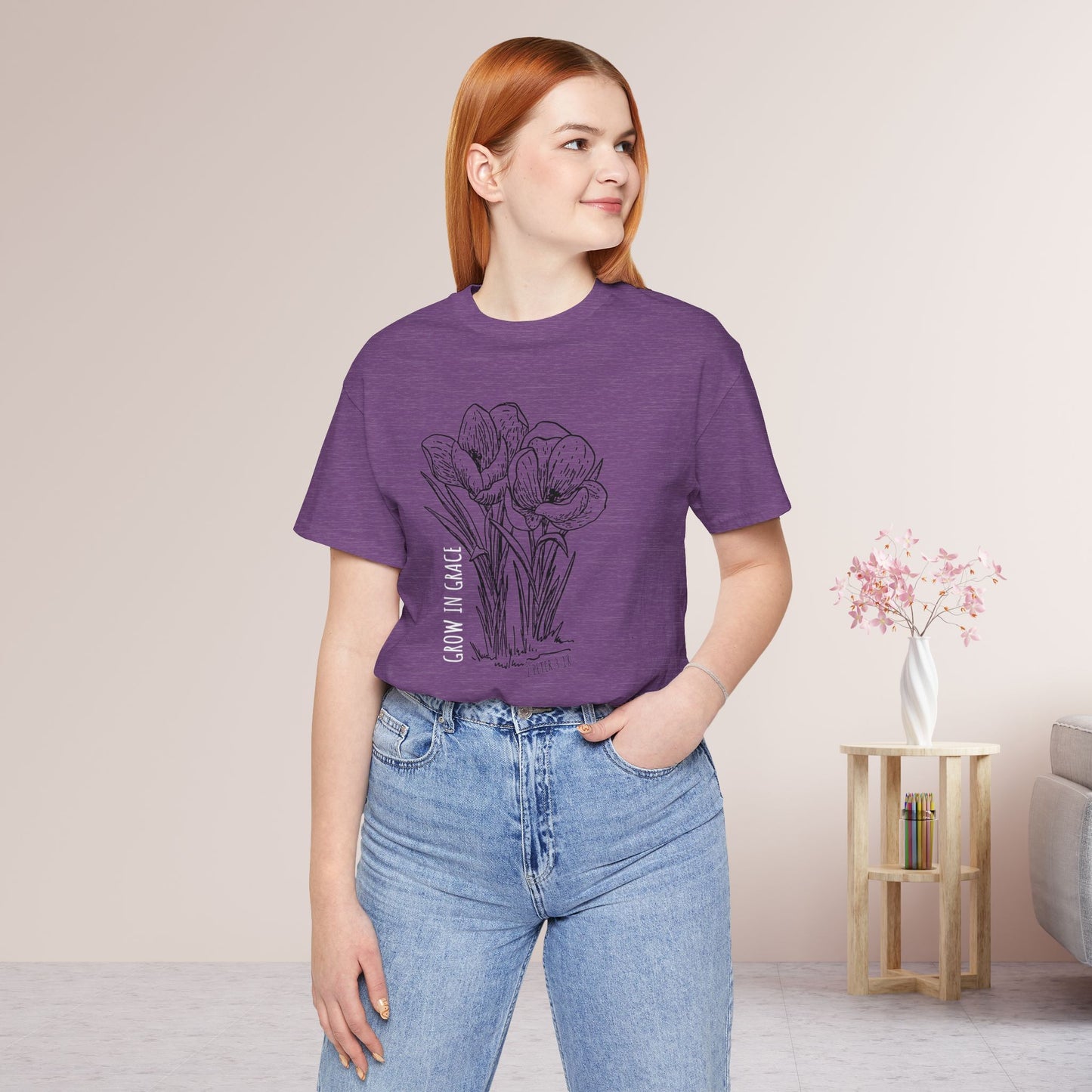 Spring Grow in Grace Soft Cotton Tee - Bible Verse T-shirt