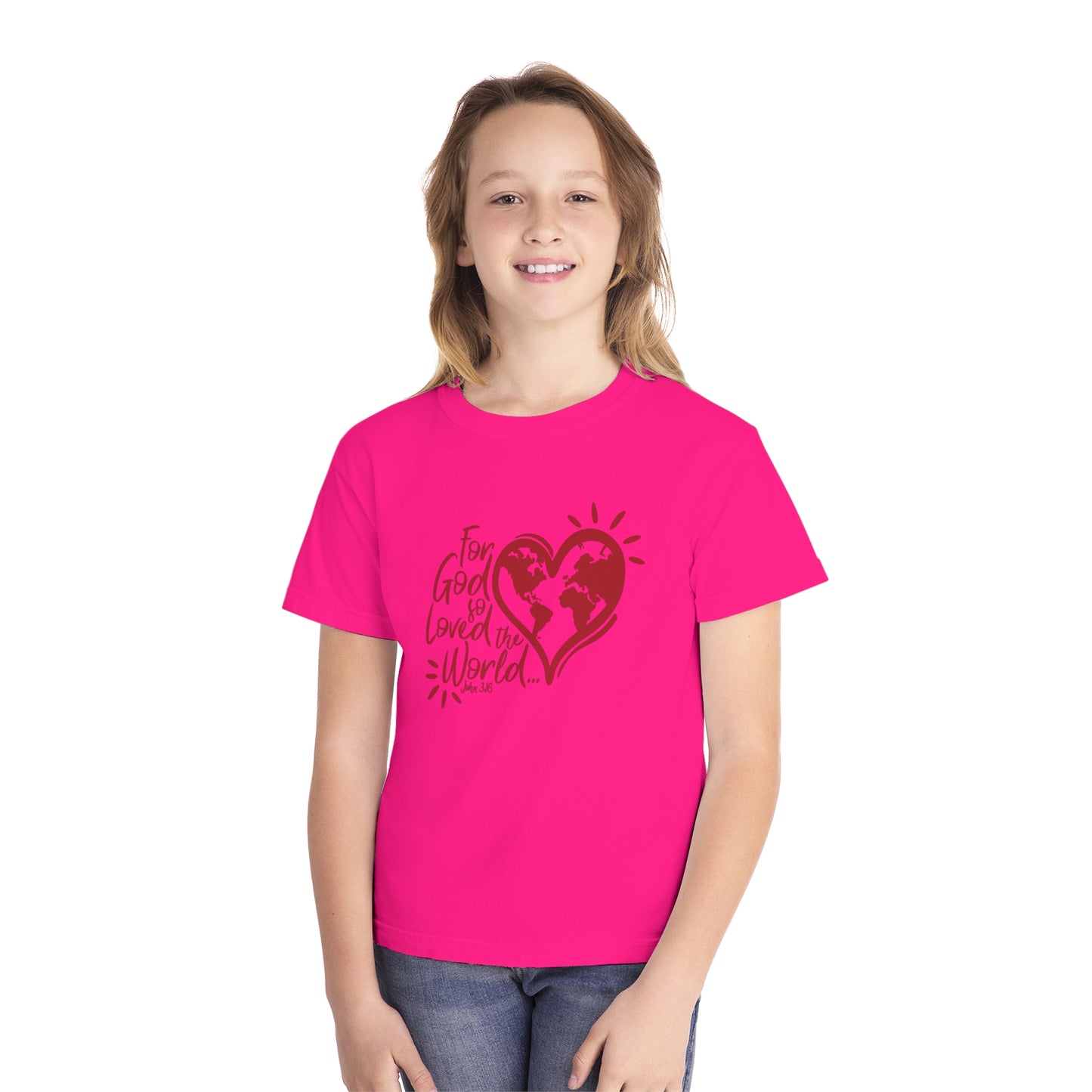 For God So Loved The World Comfort Colors Youth Christian Tee