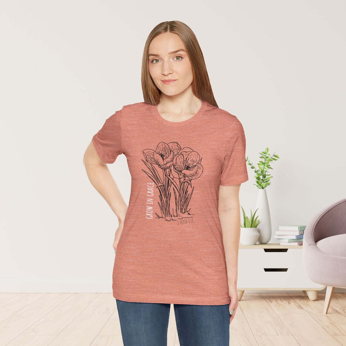 Spring Grow in Grace Soft Cotton Tee - Bible Verse T-shirt