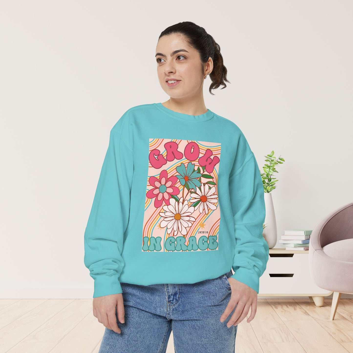 Comfort Colors Groovy Grow in Grace Sweatshirt - Bible Verse Shirt 2 Peter 3:18