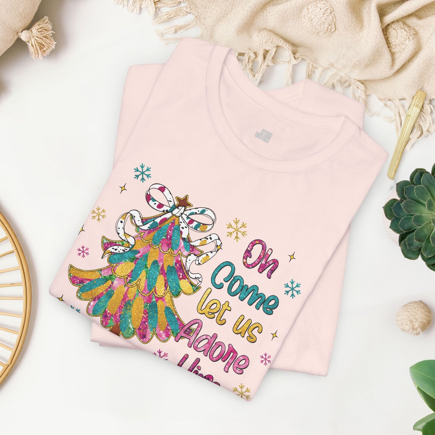 Oh Come Let Us Adore Him Soft Cotton Tee - Holiday Christian Shirt