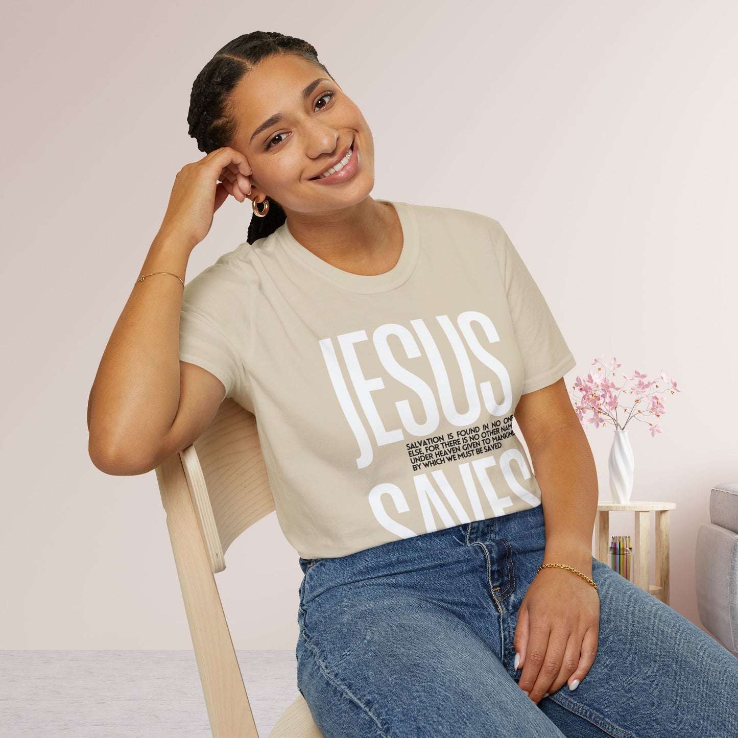 Trendy Jesus Saves Softstyle T-shirt - Acts 4:12 Bible Verse Christian T-shirt