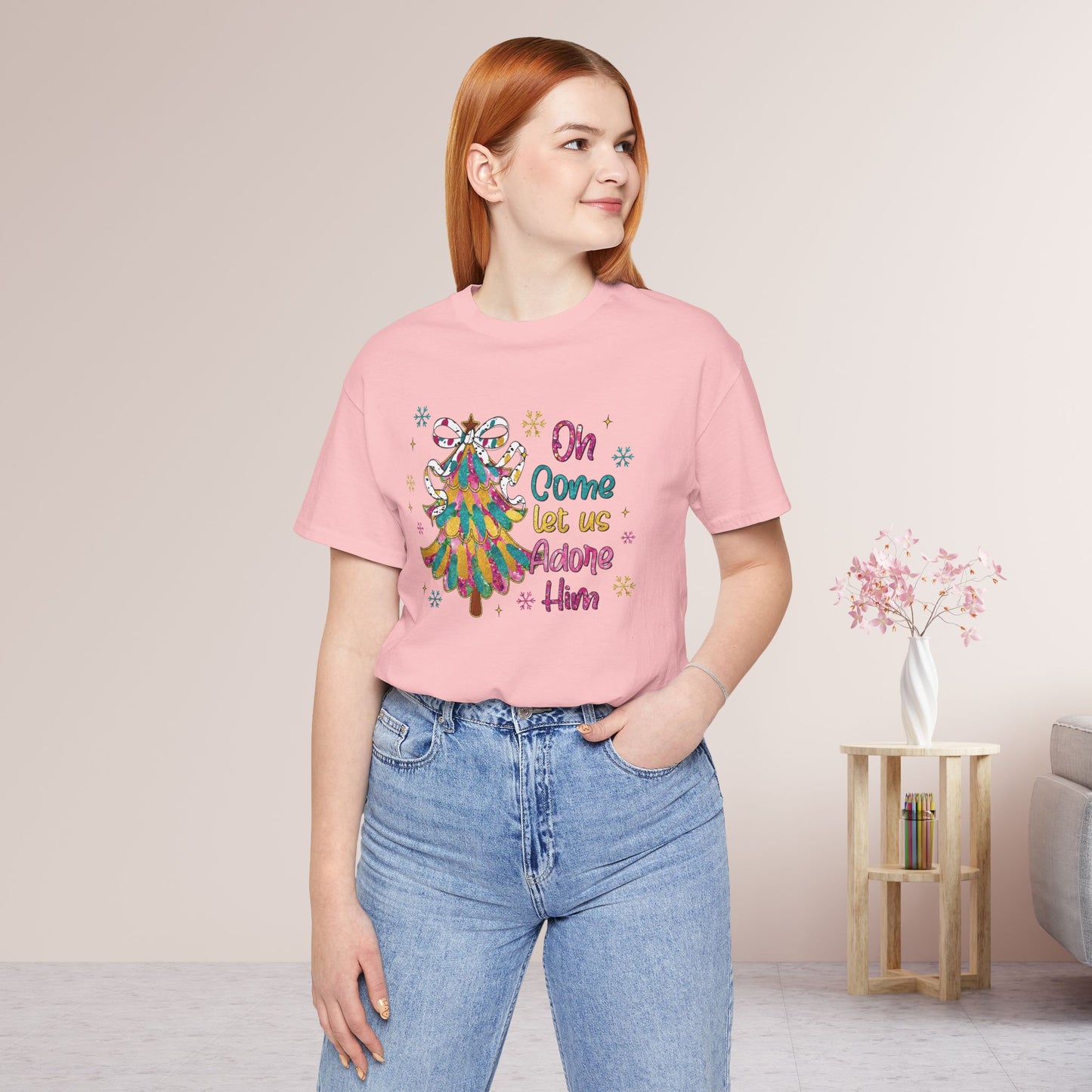 Oh Come Let Us Adore Him Soft Cotton Tee - Holiday Christian Shirt