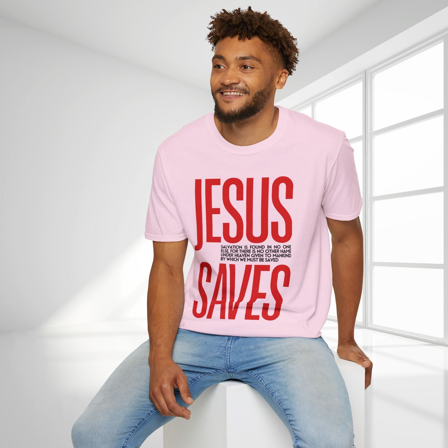 Trendy Jesus Saves Softstyle T-shirt - Acts 4:12 Bible Verse Christian T-shirt