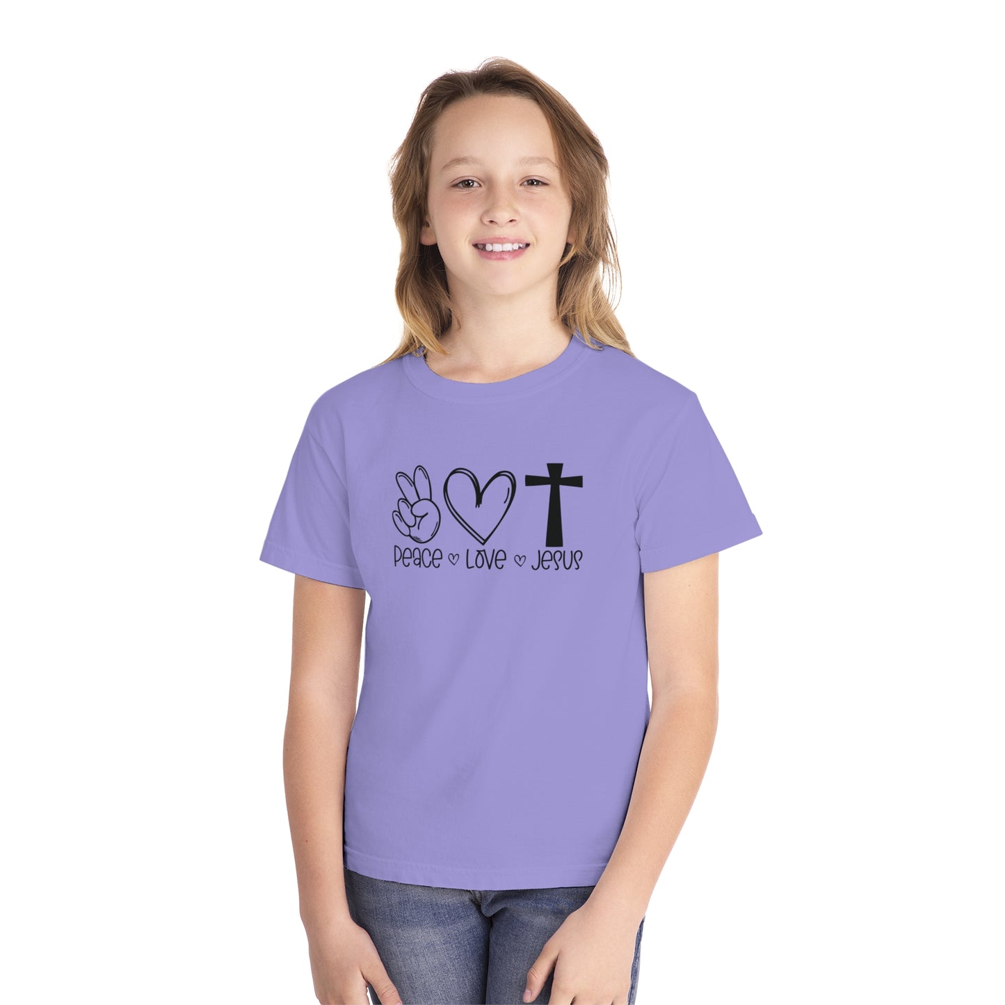 Peace Love Jesus Comfort Colors Youth Christian Tee