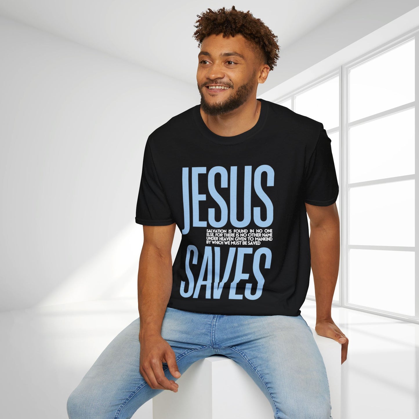 Trendy Jesus Saves Softstyle T-shirt - Acts 4:12 Bible Verse Christian T-shirt