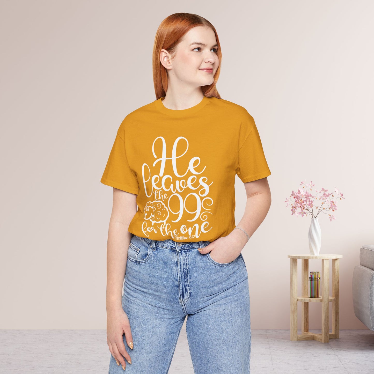 He Leaves the 99 For The One Soft Cotton Tee - Bible Verse Christian Tee