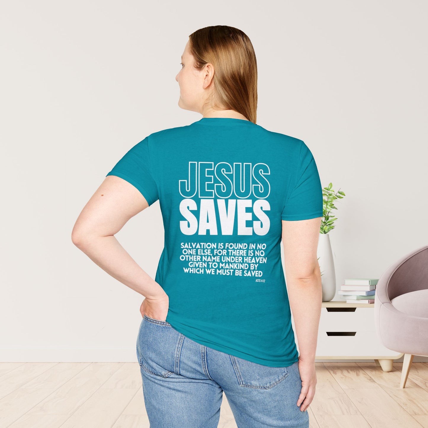 Unisex Jesus Saves Softstyle T-shirt - Acts 4:12 Bible Verse Christian T-shirt