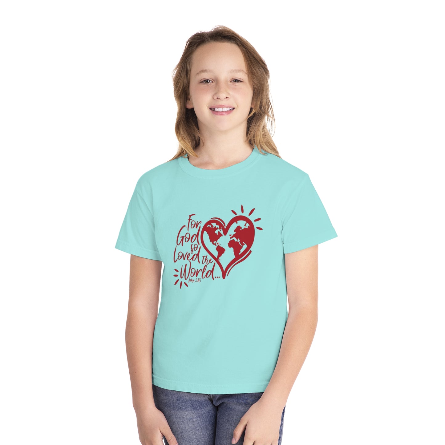 For God So Loved The World Comfort Colors Youth Christian Tee