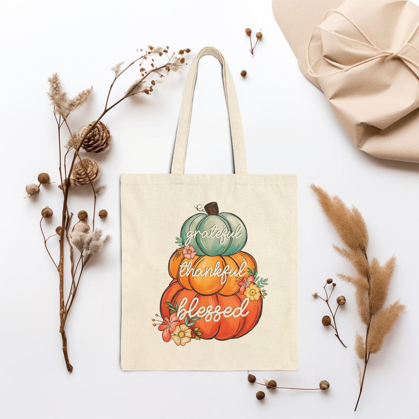 Grateful Thankful Blessed Canvas Tote Bag