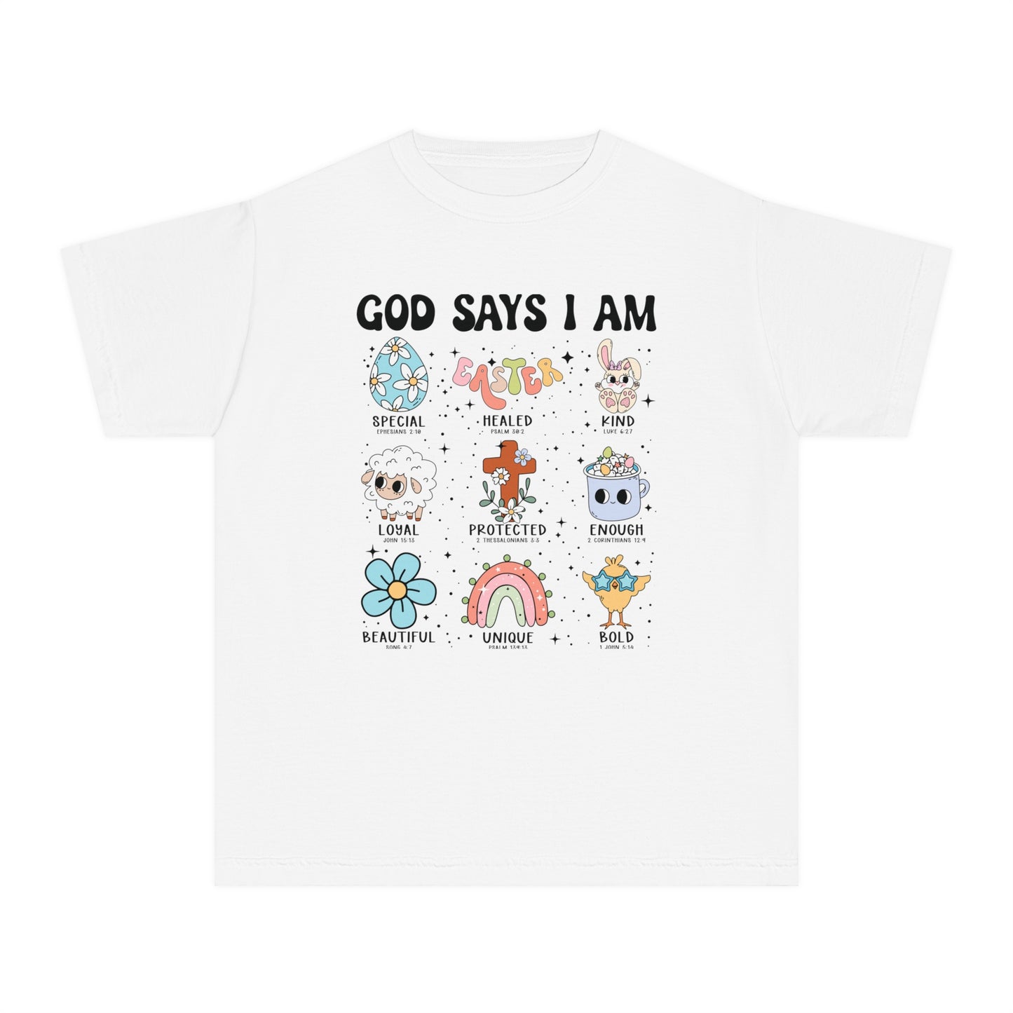 God Says I Am... Comfort Colors Youth Shirt - Christian Easter Tee