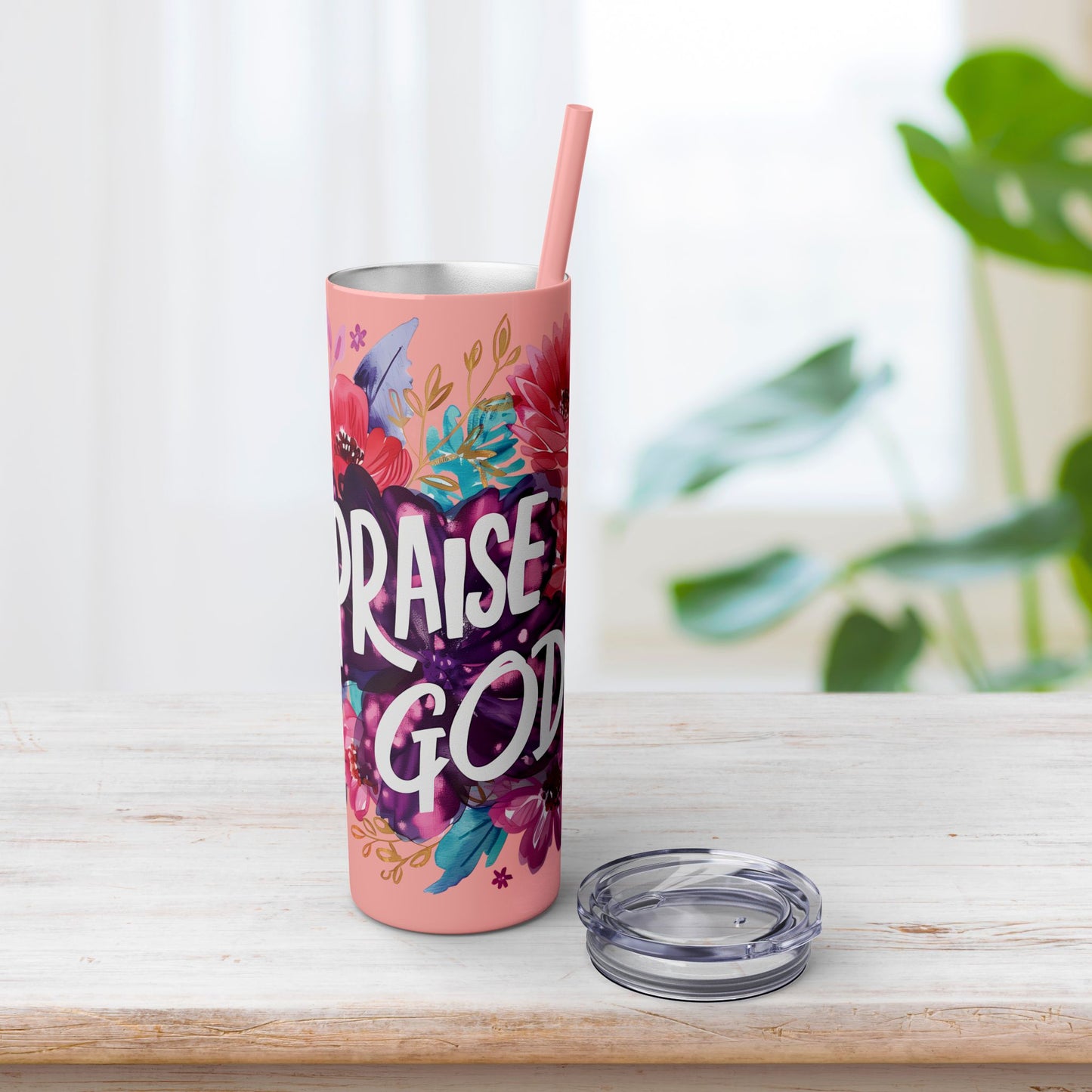 Praise God Skinny Tumbler with Straw - 20oz