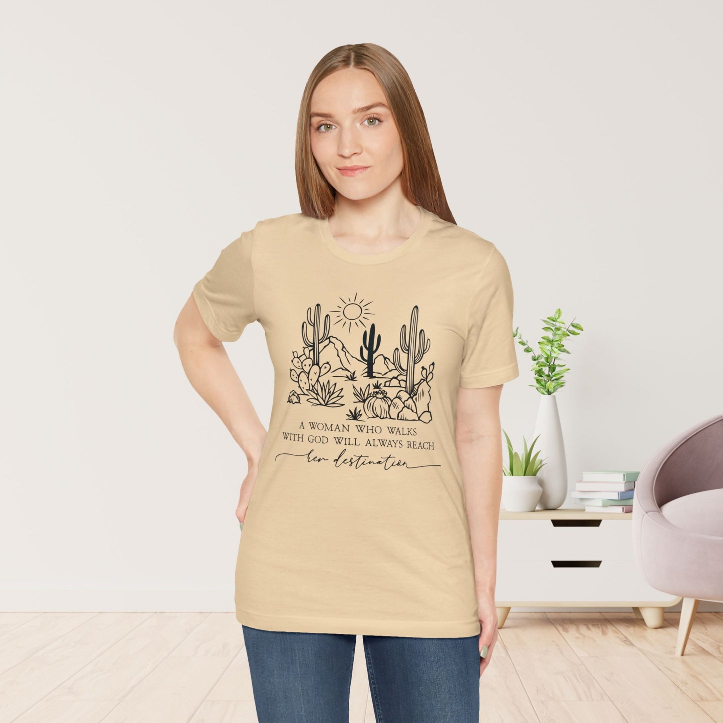 A Woman Who Walks With God Will Always Reach Her Destination Soft Cotton Tee - Christian T-shirt