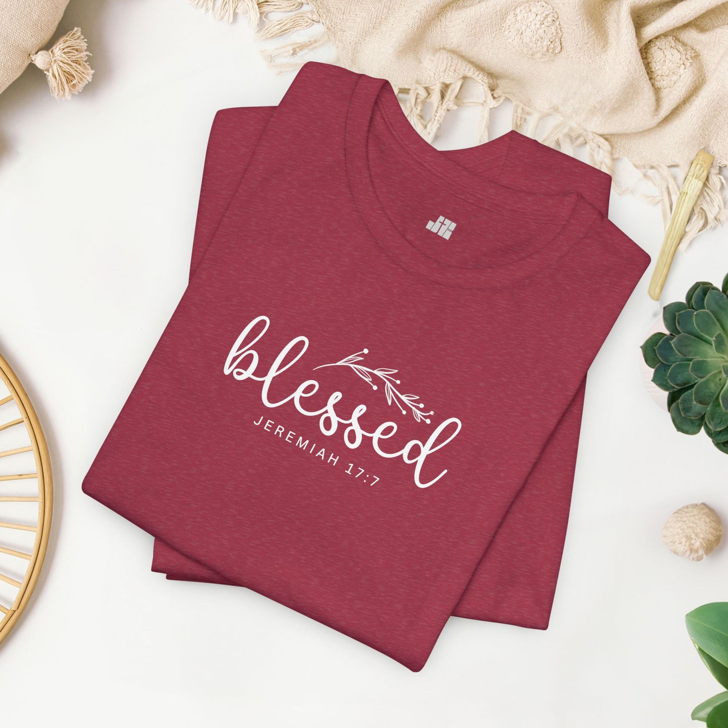 Blessed Soft Cotton Tee - Jeremiah 17:7 Christian Bible Verse Shirt