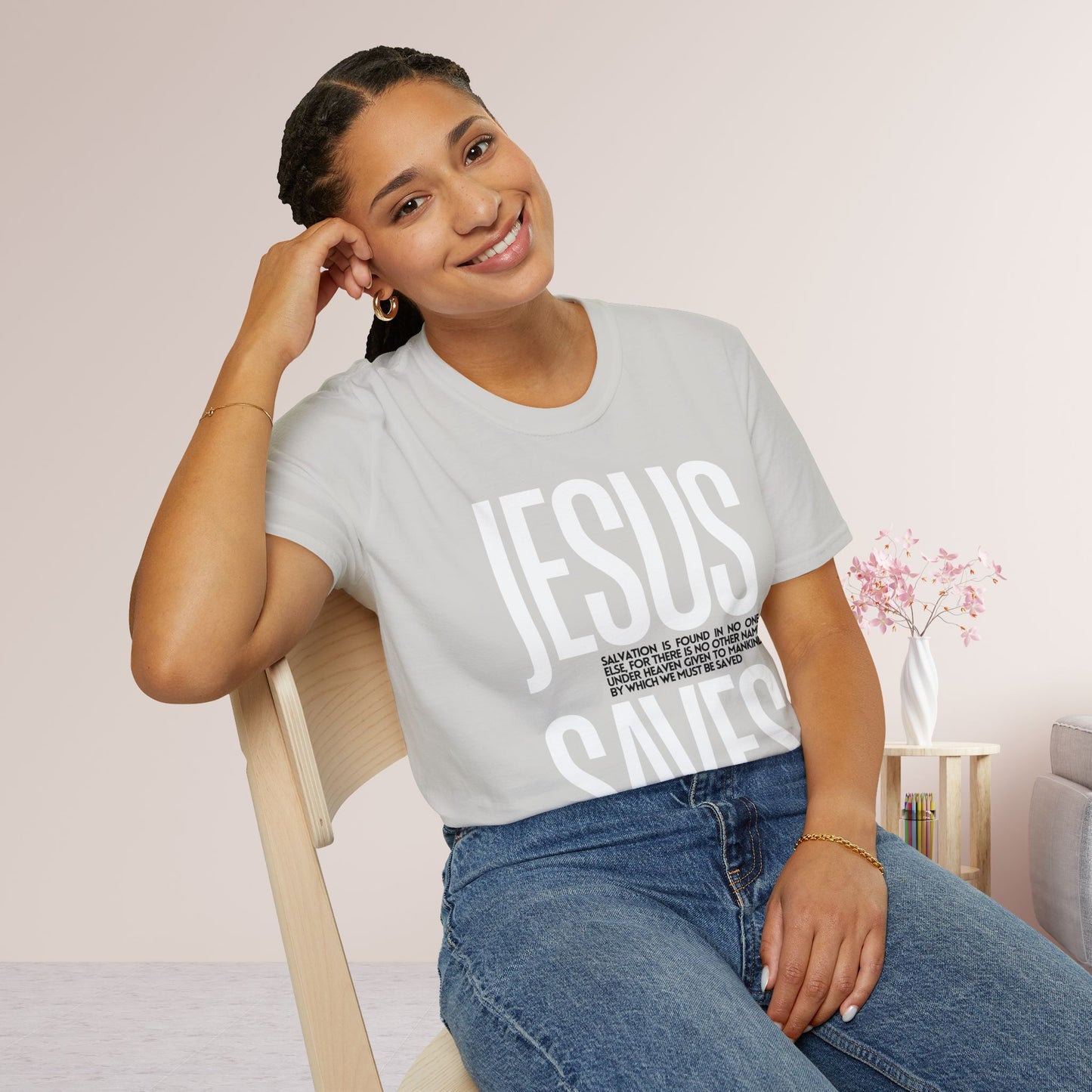 Trendy Jesus Saves Softstyle T-shirt - Acts 4:12 Bible Verse Christian T-shirt