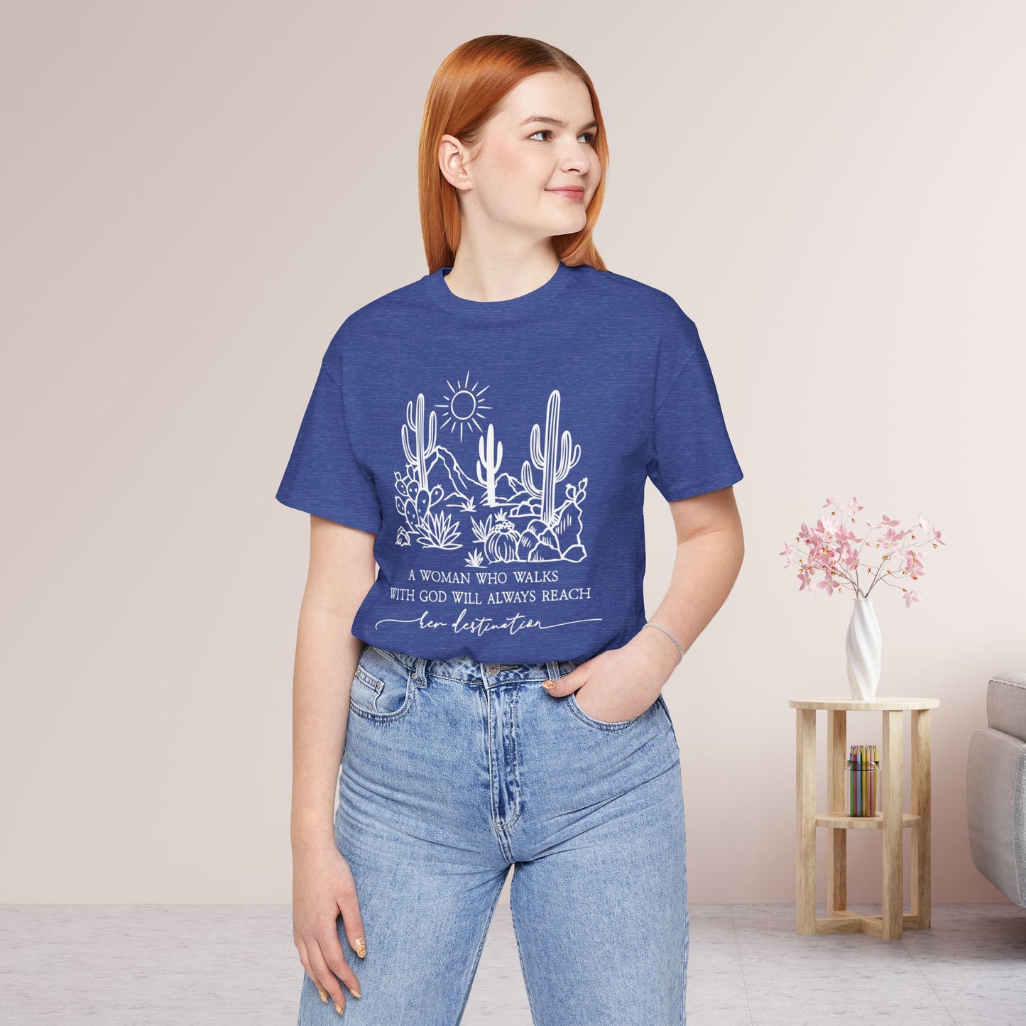 A Woman Who Walks With God Will Always Reach Her Destination Soft Cotton Tee - Christian Tee