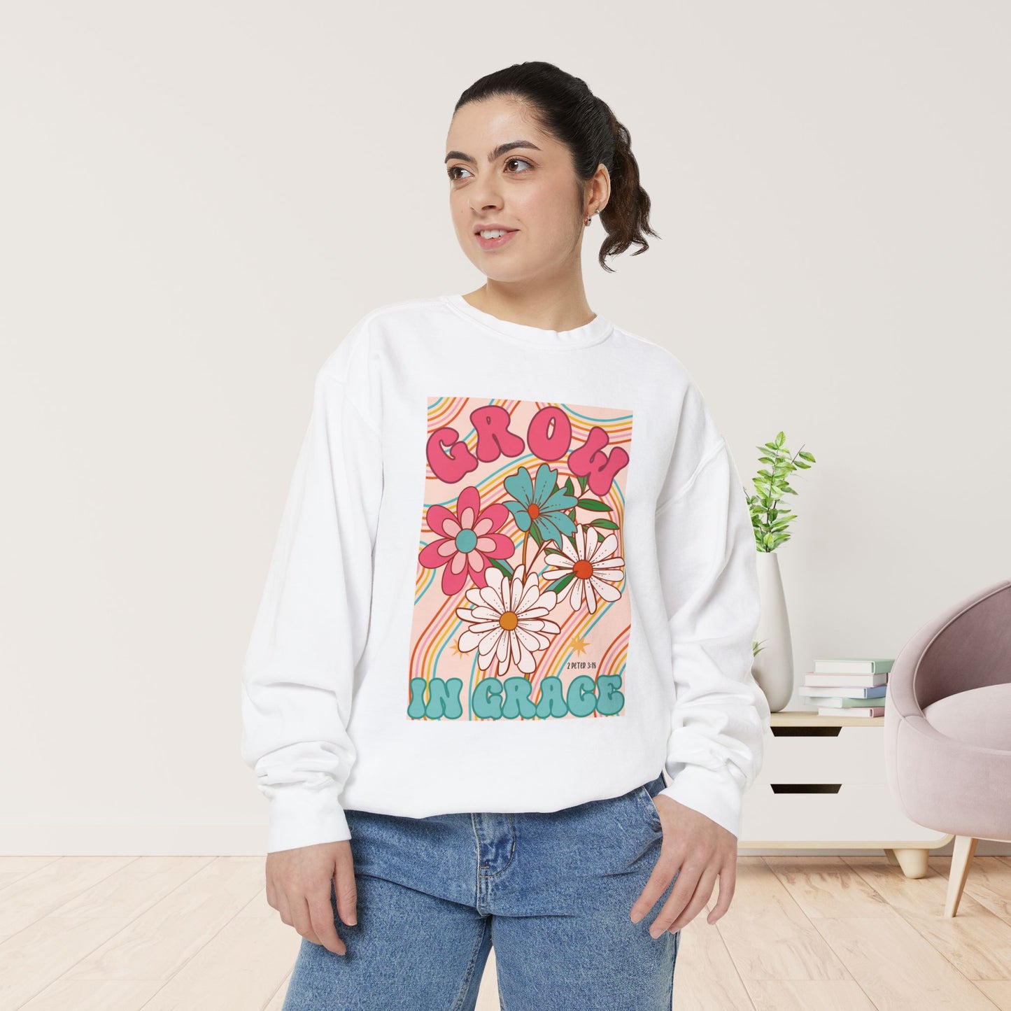 Comfort Colors Groovy Grow in Grace Sweatshirt - Bible Verse Shirt 2 Peter 3:18