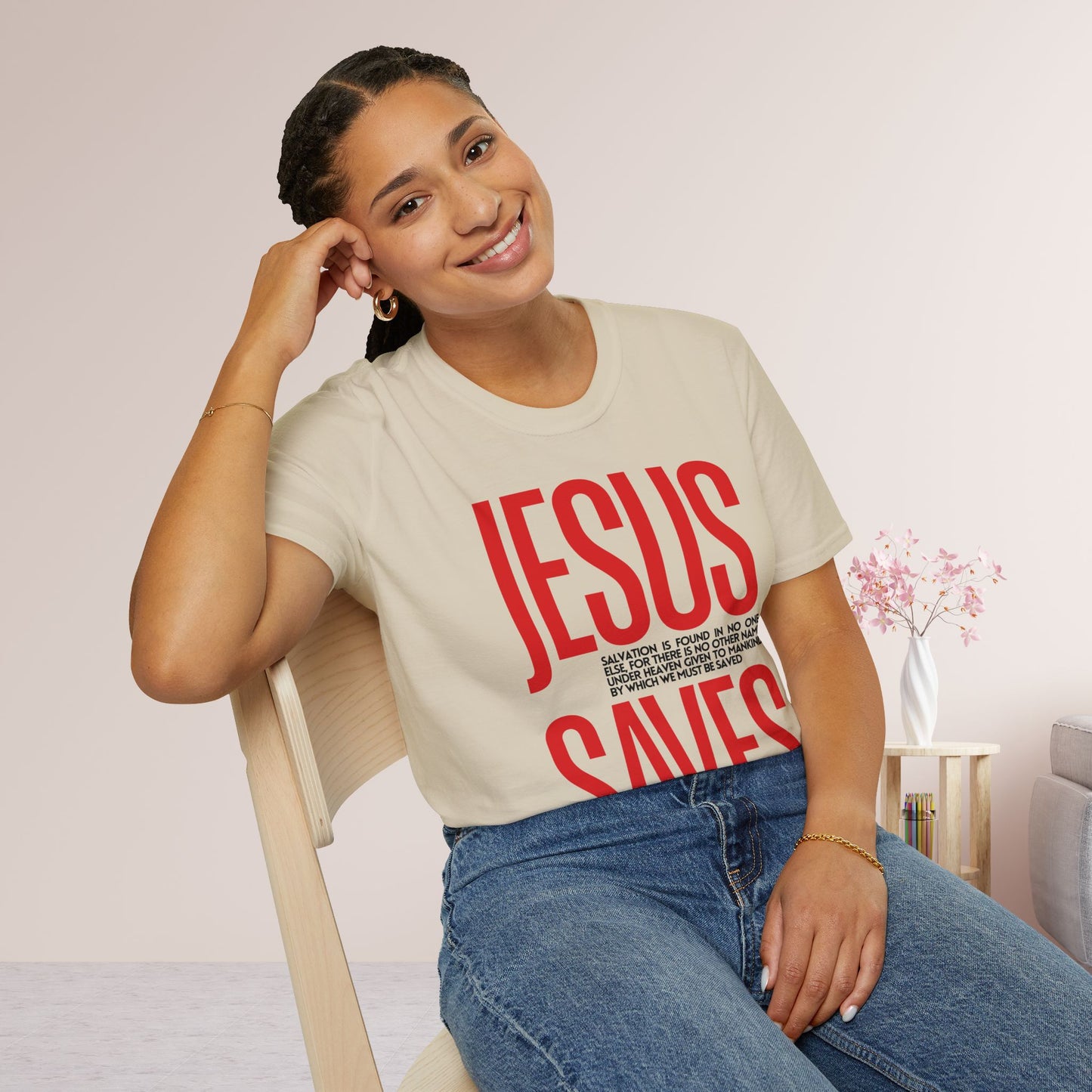 Trendy Jesus Saves Softstyle T-shirt - Acts 4:12 Bible Verse Christian T-shirt