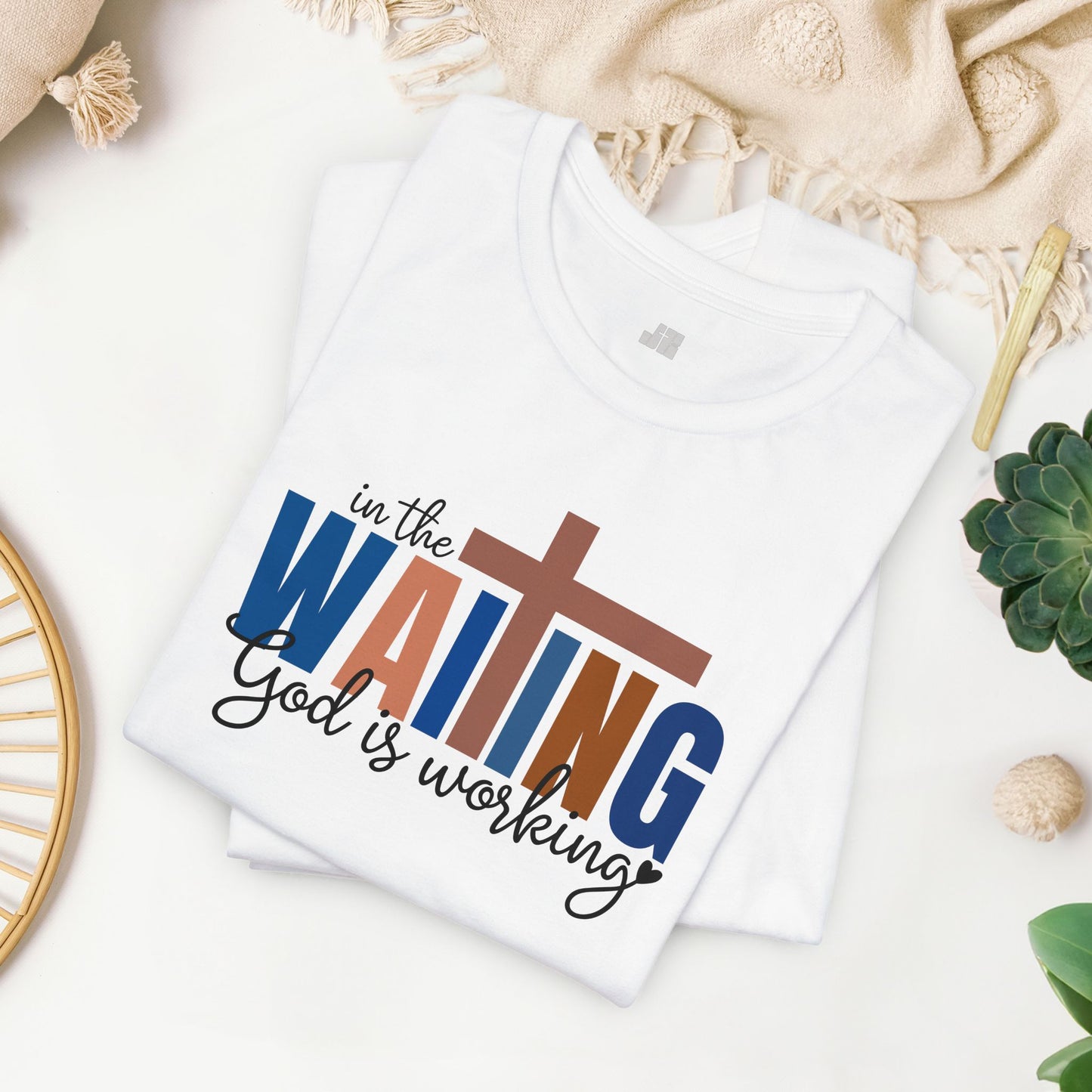 Blue In the Waiting God is Working Christian Soft Cotton Tee