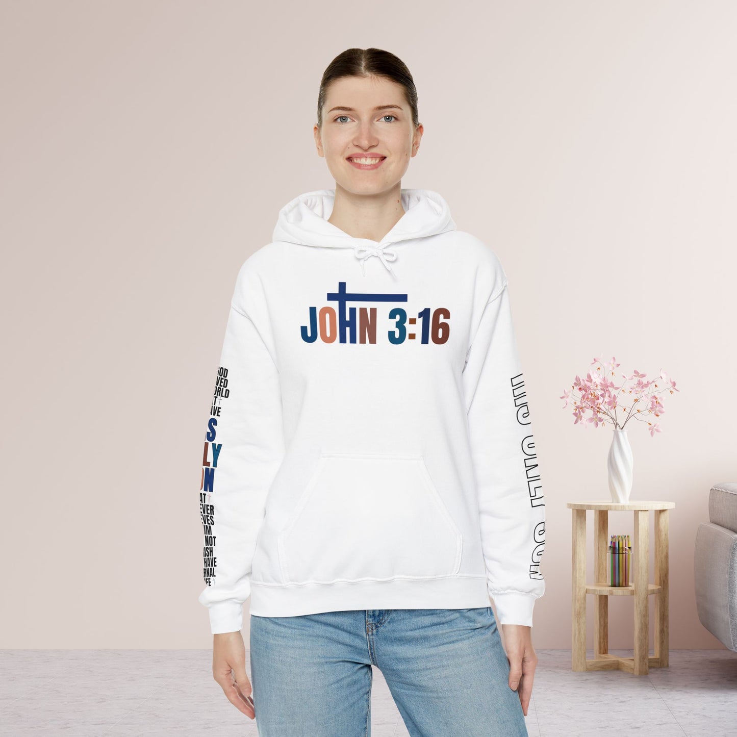 Blue His Only Son John 3:16 Bible Verse Christian Hoodie