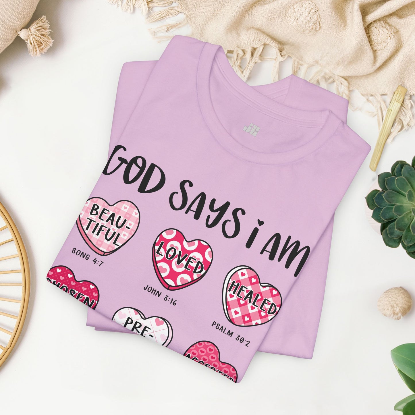 God Says I Am... Soft Cotton Tee - Christian Valentine's Day Tee