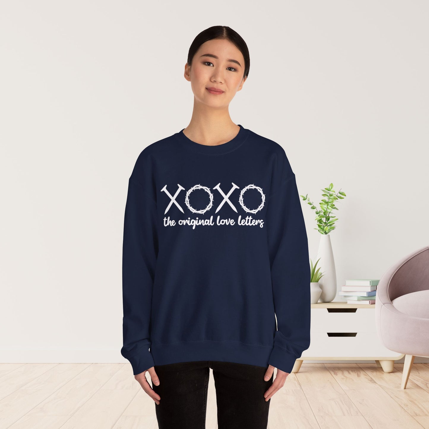 XOXO The Original Love Letters Bible Verse Romans 5:8 Sweatshirt