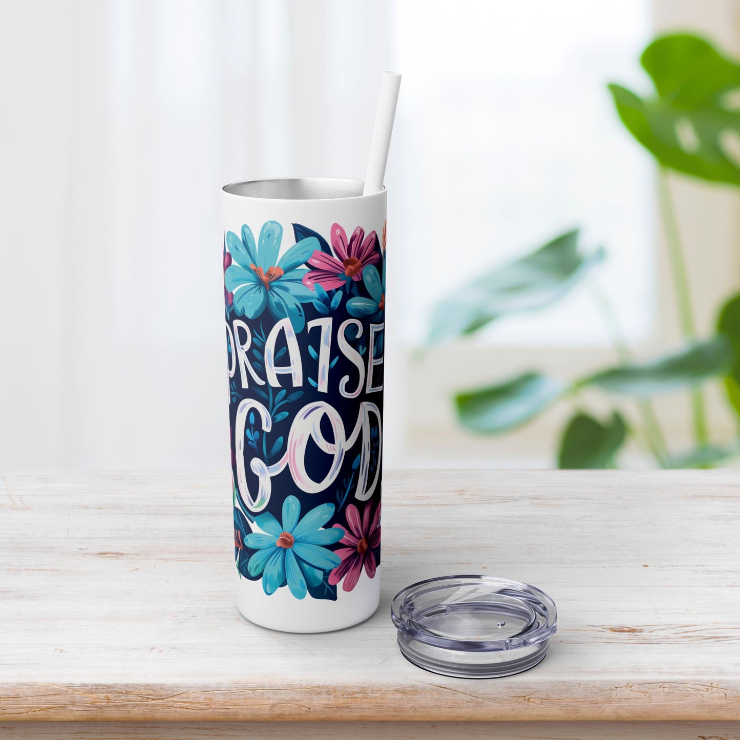 Praise God Skinny Tumbler with Straw - 20oz