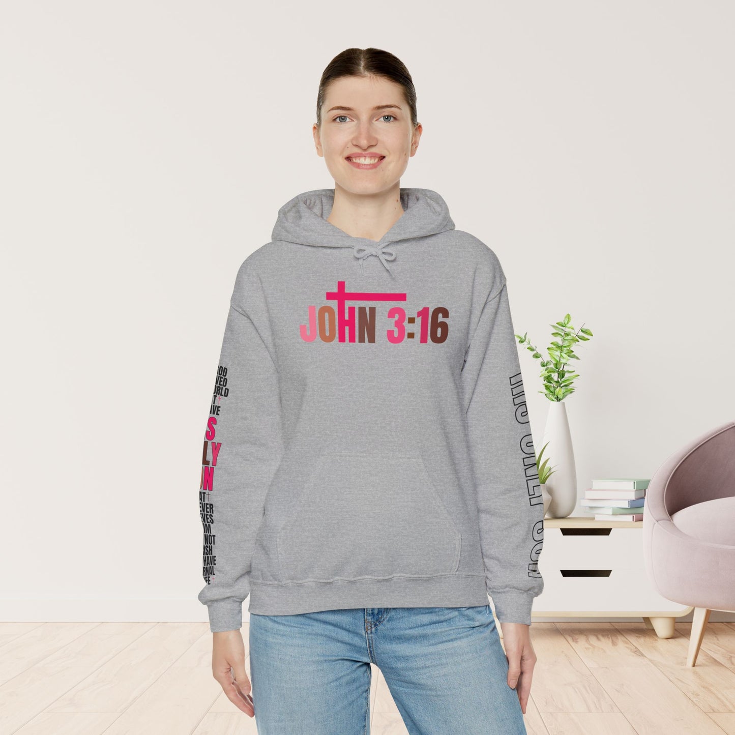 Pink His Only Son John 3:16 Bible Verse Christian Hoodie