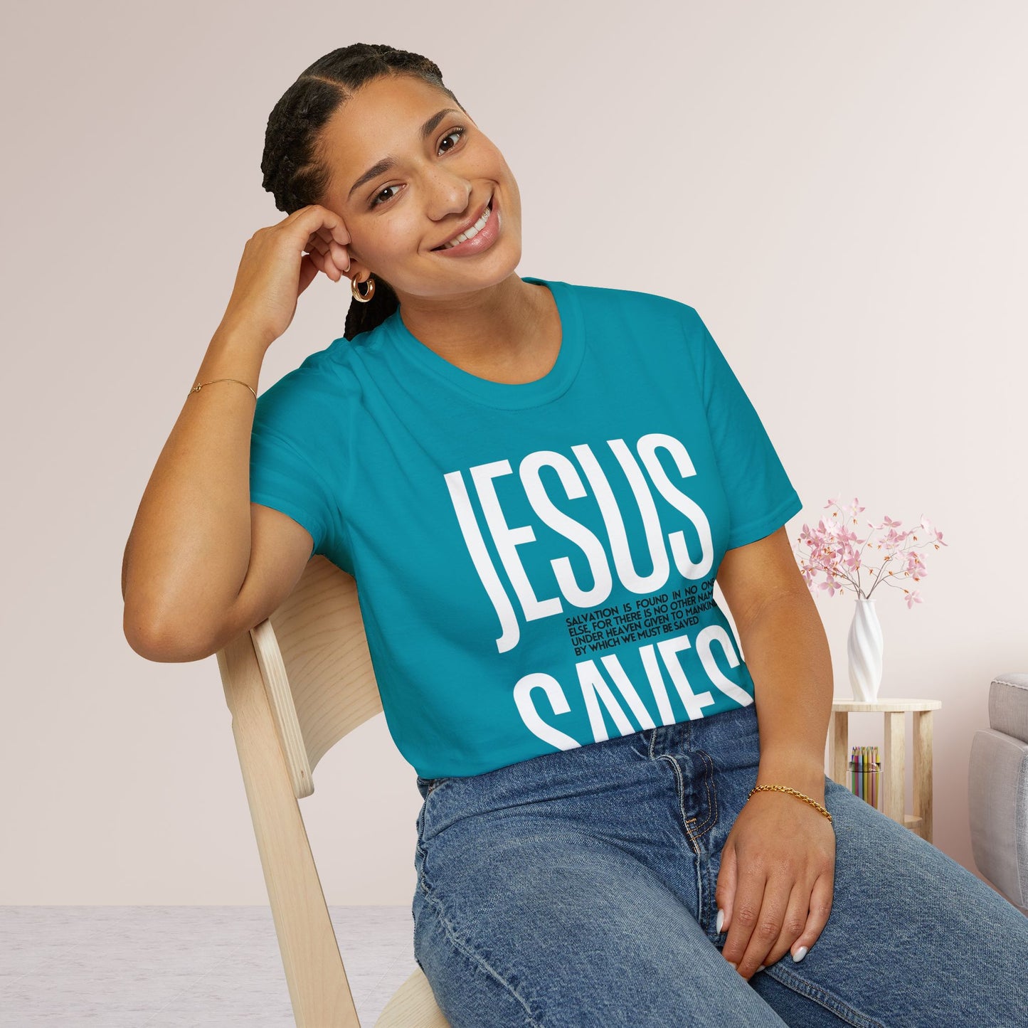 Trendy Jesus Saves Softstyle T-shirt - Acts 4:12 Bible Verse Christian T-shirt