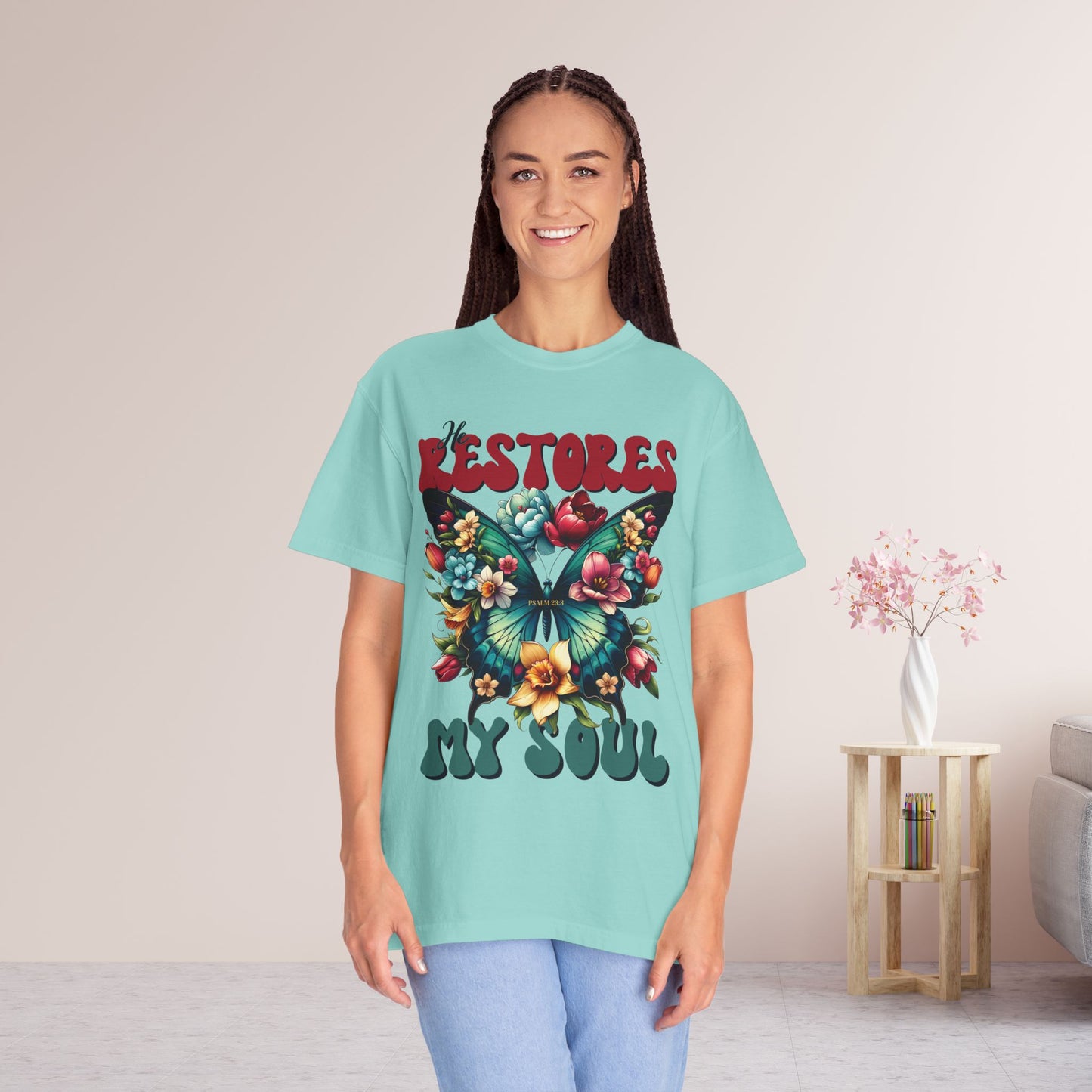 He Restores My Soul Comfort Colors Shirt - Psalm 23:3 Bible Verse Christian Shirt - Boho Christian Shirt