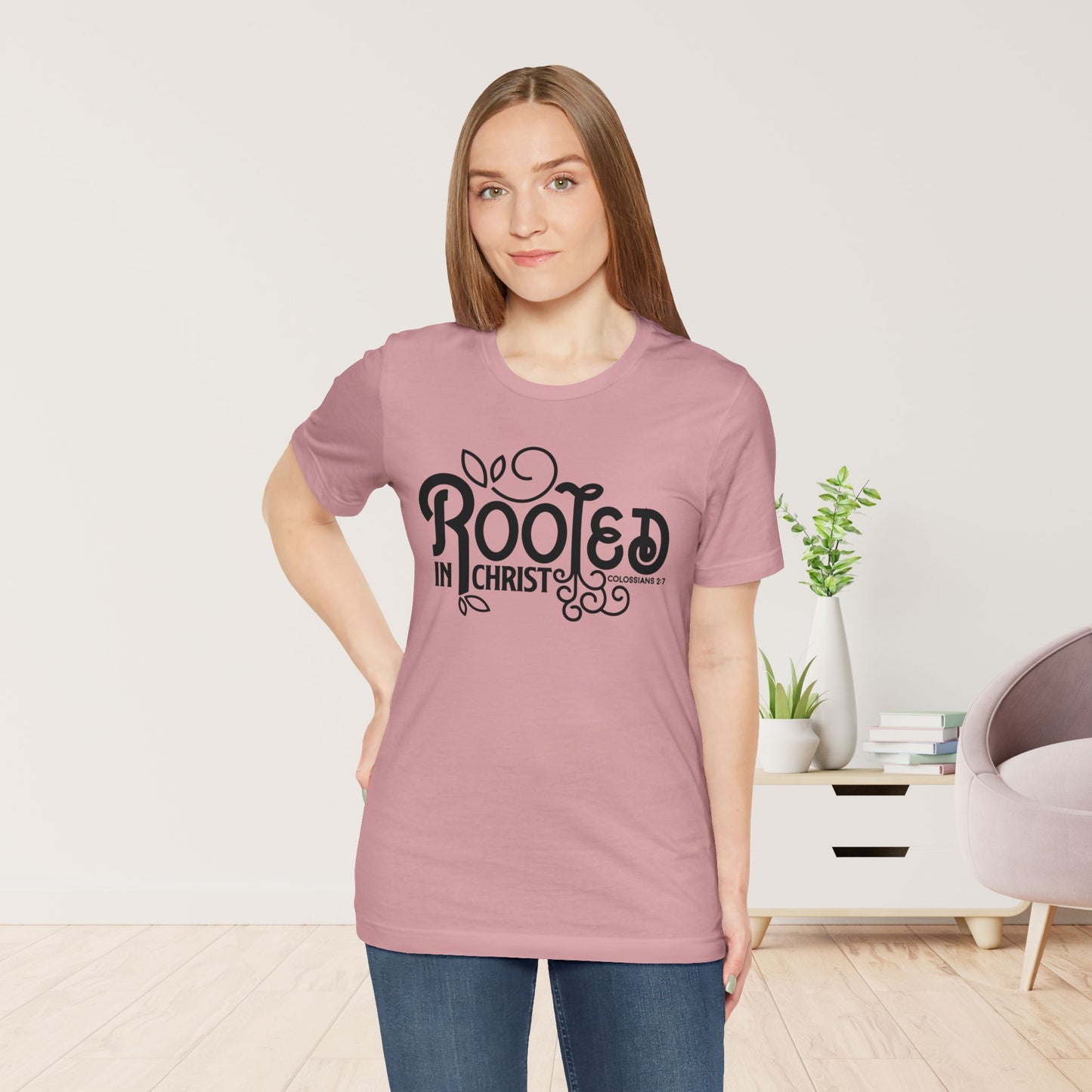 Rooted in Christ Soft Cotton Tee - Bible Verse Christian T-shirt