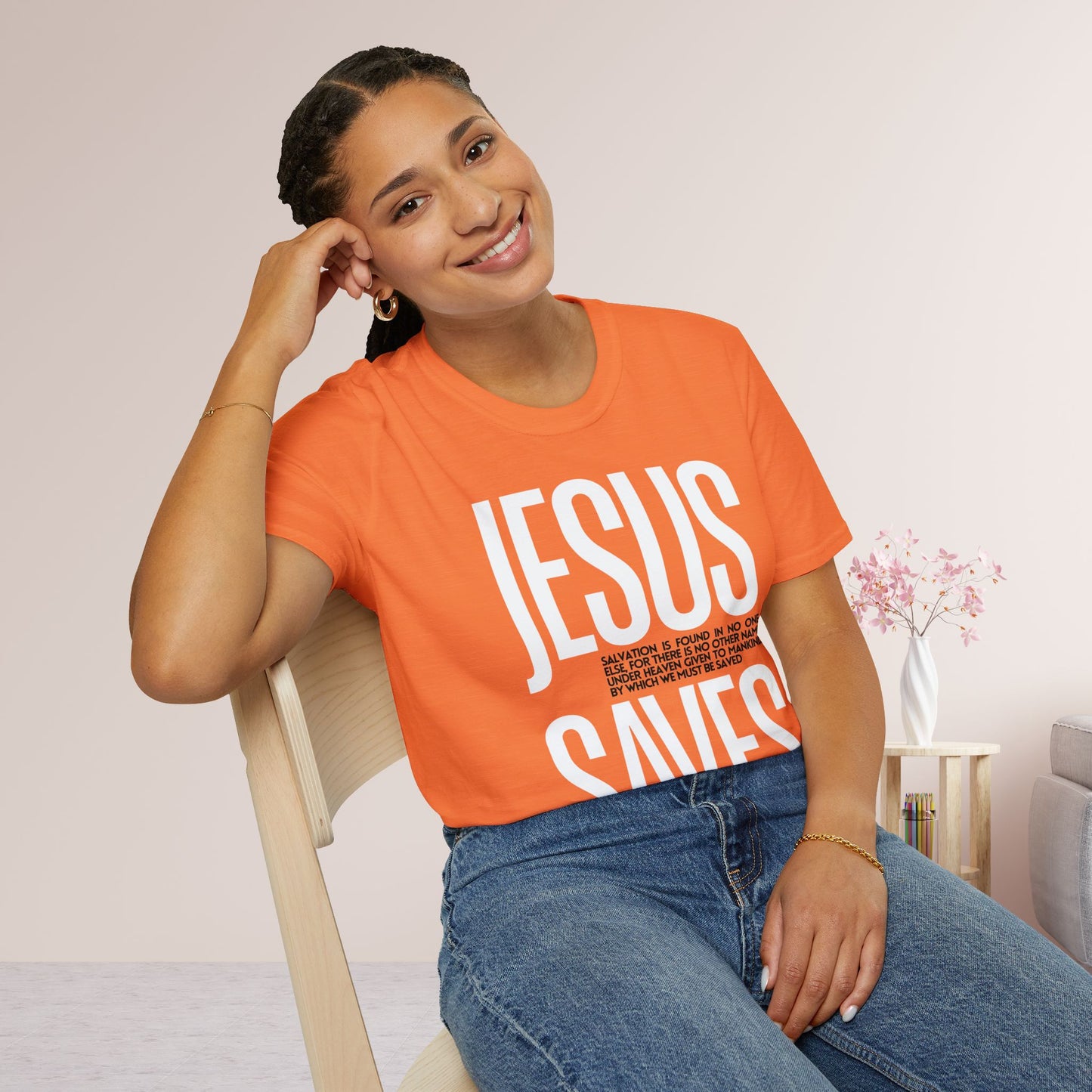 Trendy Jesus Saves Softstyle T-shirt - Acts 4:12 Bible Verse Christian T-shirt