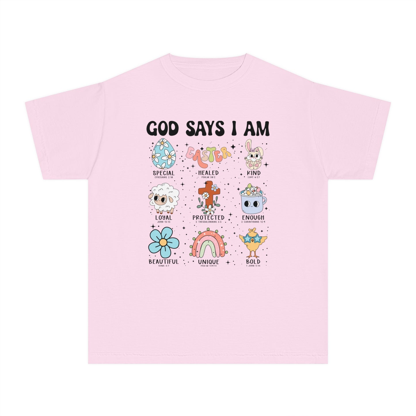 God Says I Am... Comfort Colors Youth Shirt - Christian Easter Tee